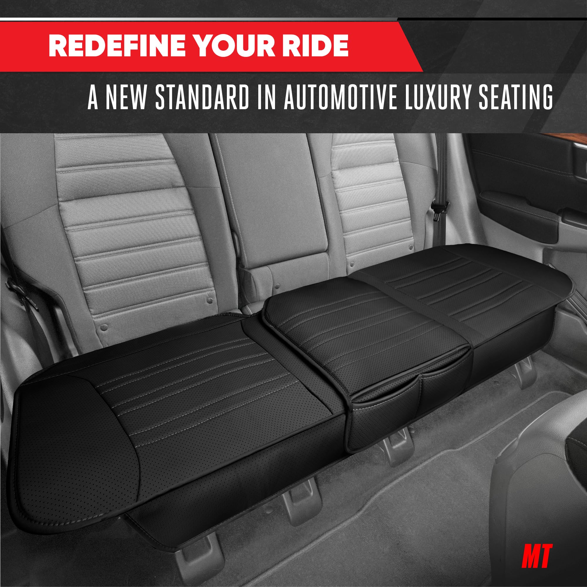 motor-trend-faux-leather-padded-rear-bench-car-seat-cover-with-storage-pockets image 2