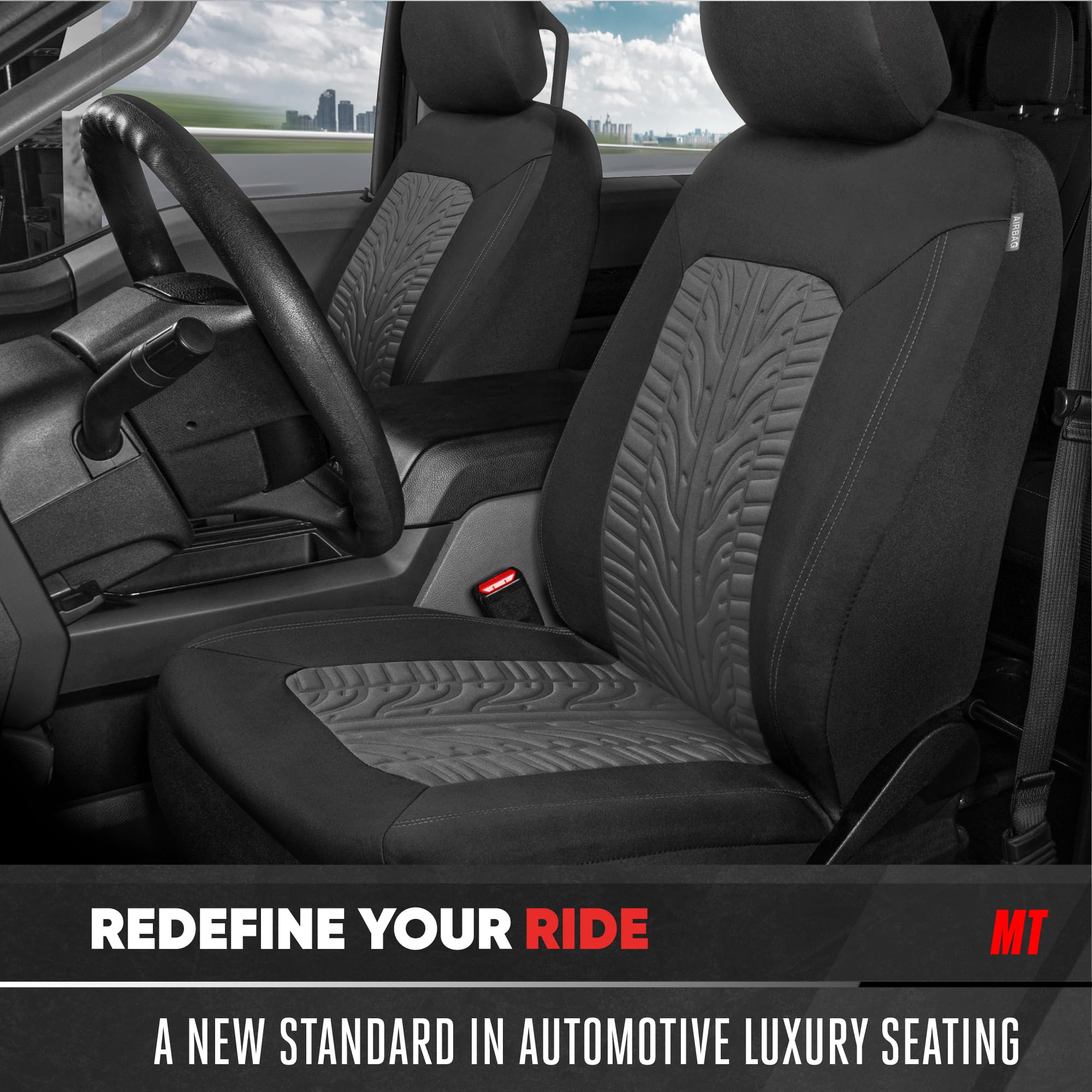 motor-trend-grandprix-gray-tire-tread-embossed-front-seat-covers-2-pack-airbag-c image 3