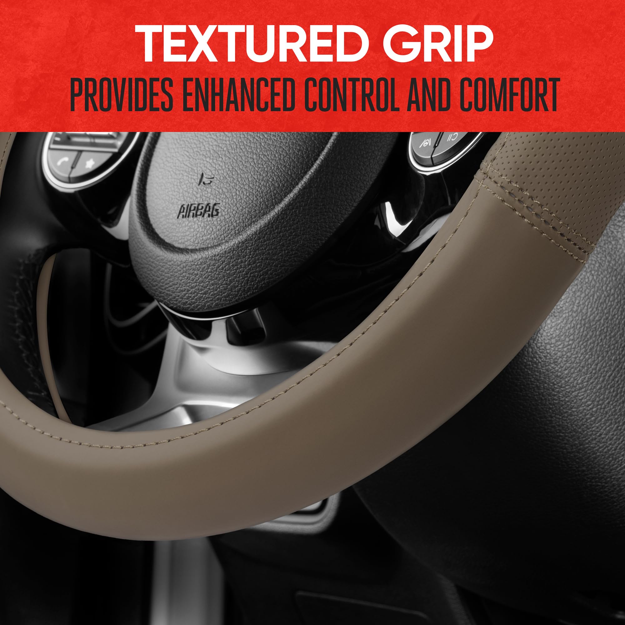 motor-trend-soft-touch-leather-beige-steering-wheel-cover-universal-fit-14-5-15- image 6