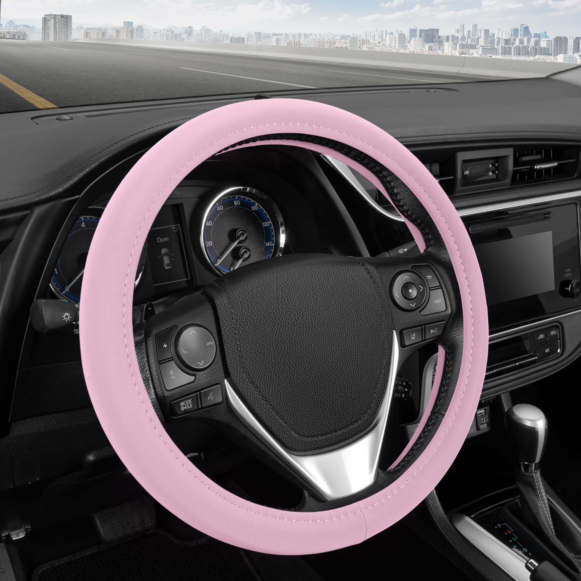 bdk-ultra-soft-pink-faux-leather-steering-wheel-cover-fits-15-wheels image 3