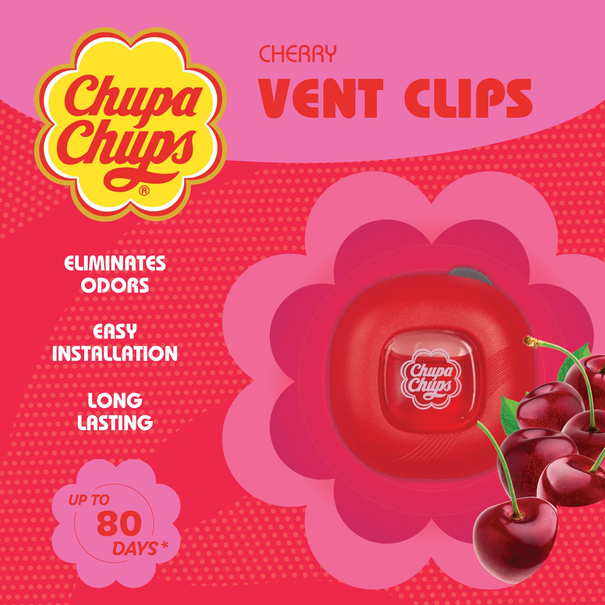 bdk-chupa-chups-candy-cherry-car-air-freshener-2-pack-4-clips-total-long-lasting image 2
