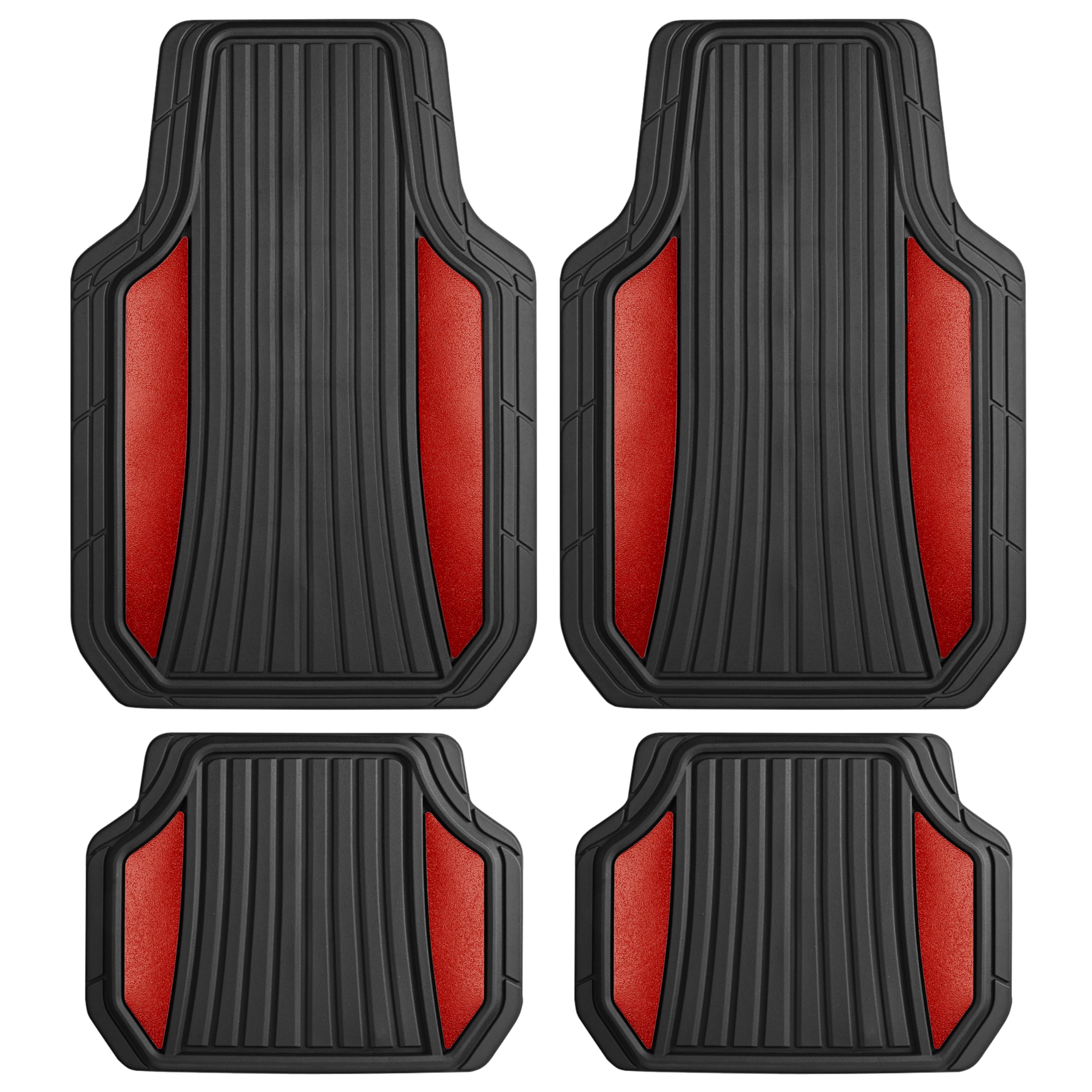 motor-trend-chrometech-car-floor-mats-full-set-all-weather-two-tone-red-chrome-t image 1