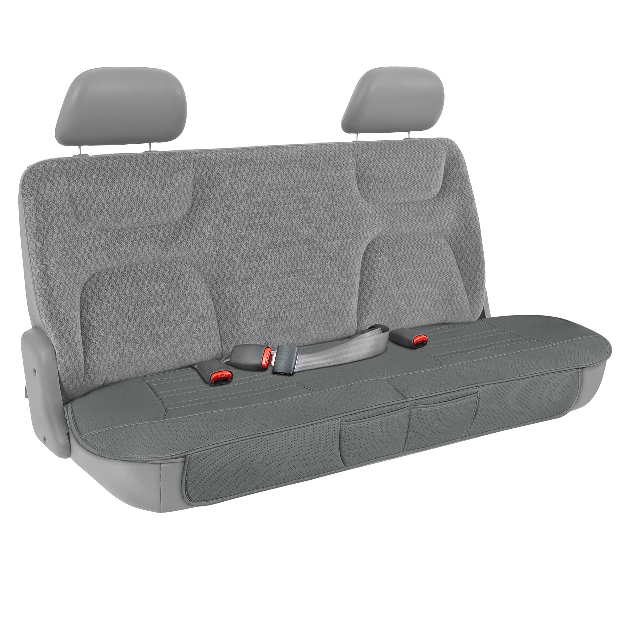 motor-trend-faux-leather-rear-bench-seat-cover-padded-with-storage-pockets-unive image 1