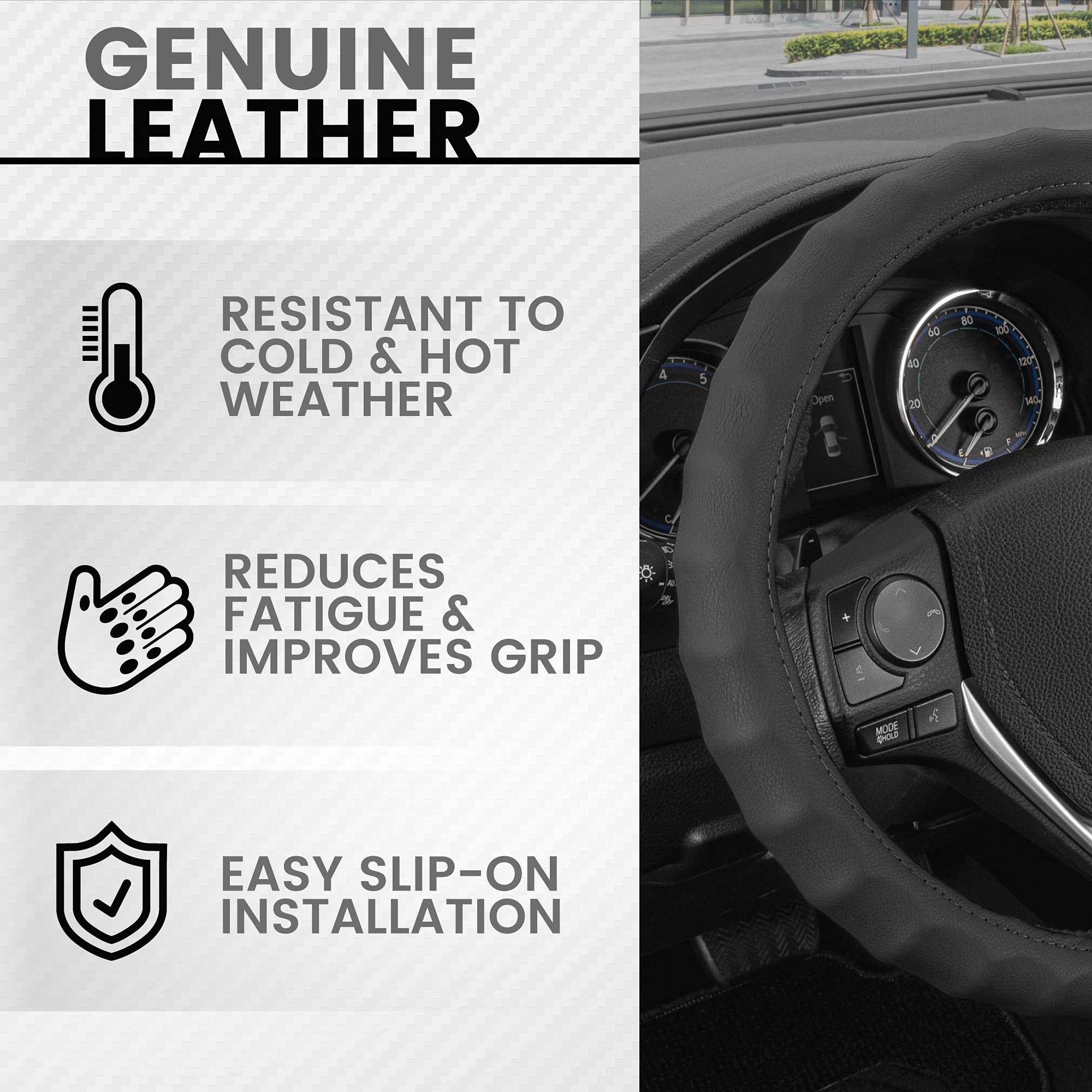 bdk-genuine-black-leather-steering-wheel-cover-small-13-5-14-5-ergonomic-grip-fo image 2