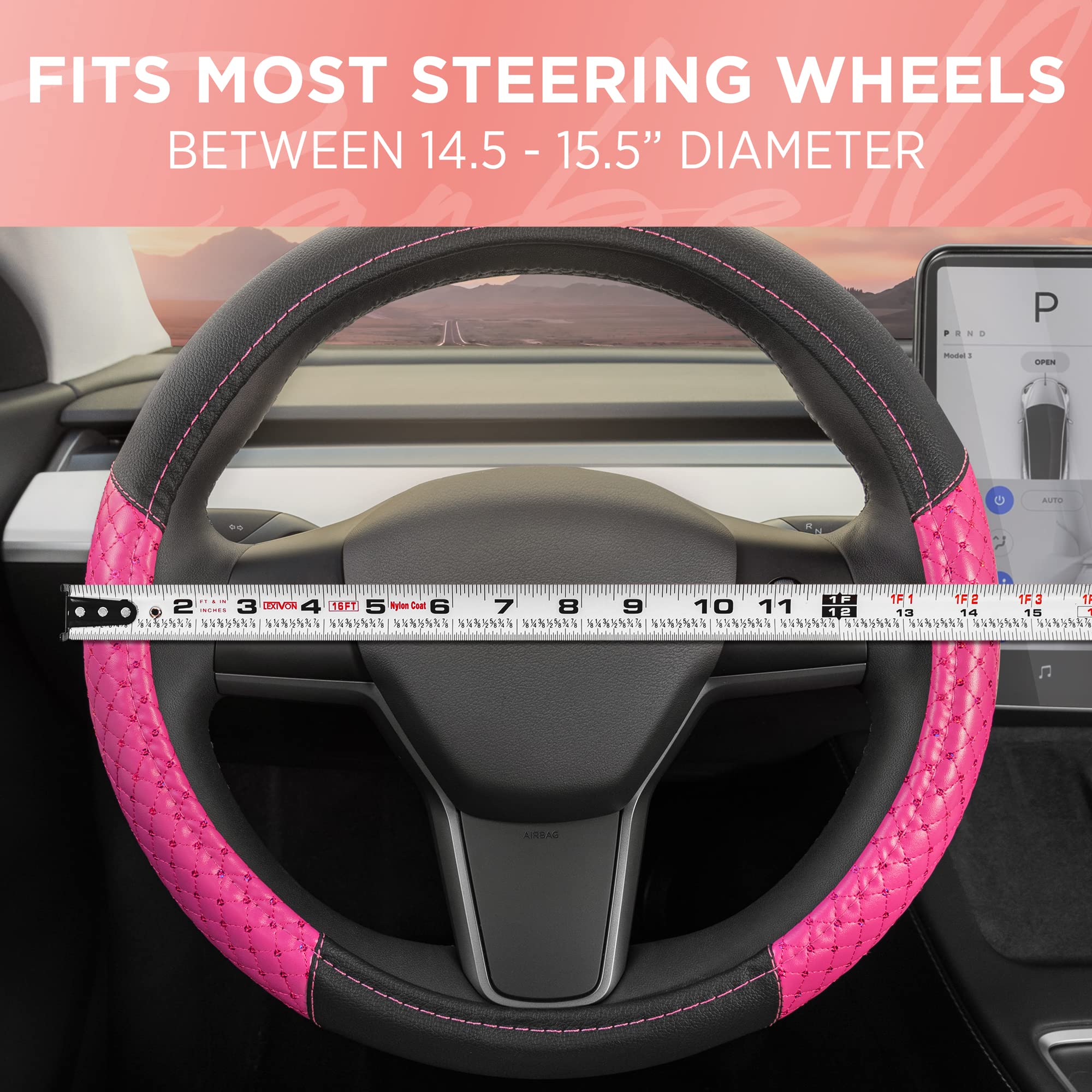 bdk-pink-sequin-bling-steering-wheel-cover-15-inch-fits-most-vehicles image 6