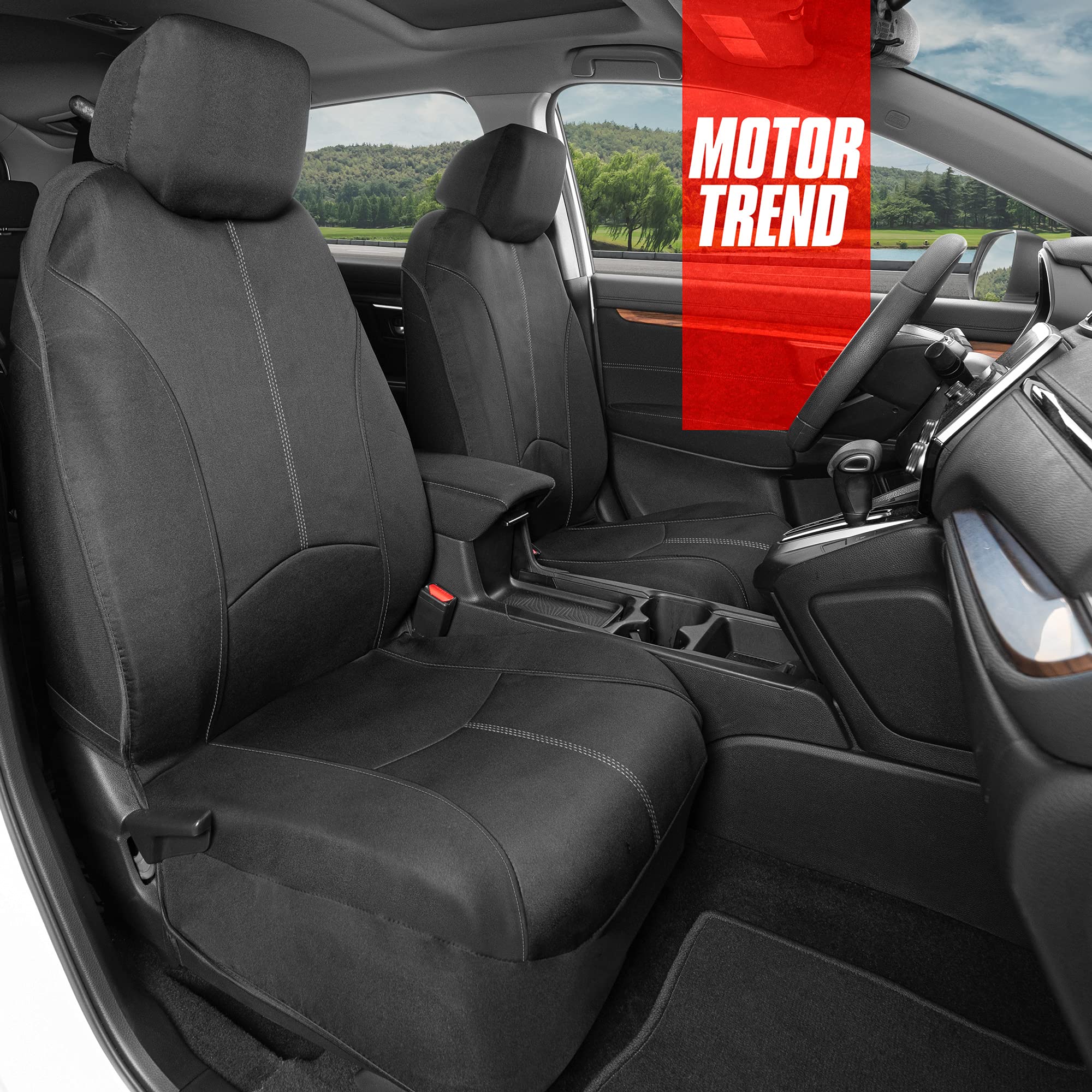 motor-trend-spillguard-waterproof-neoprene-front-seat-covers-gray-stitching-univ image 3