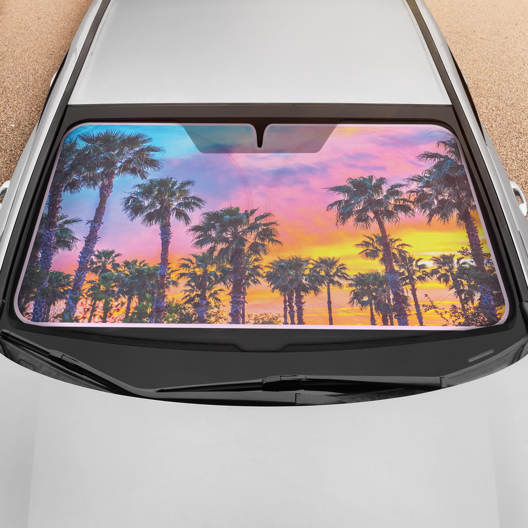 bdk-sunset-palm-trees-car-window-sun-shade-jumbo-64-x32-uv-heat-blocking-windshi image 3