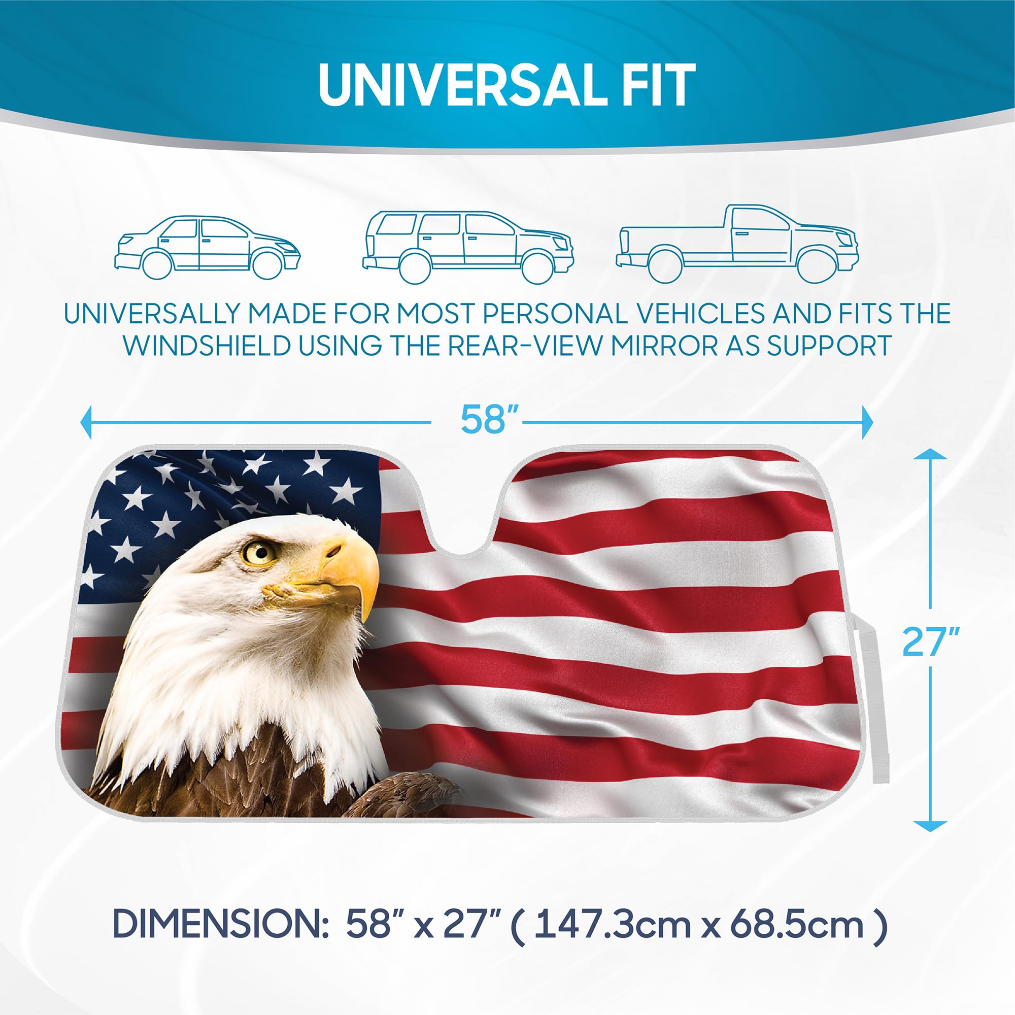 bdk-usa-patriotic-eagle-american-flag-windshield-sun-shade-58-x-28-accordion-fol image 6
