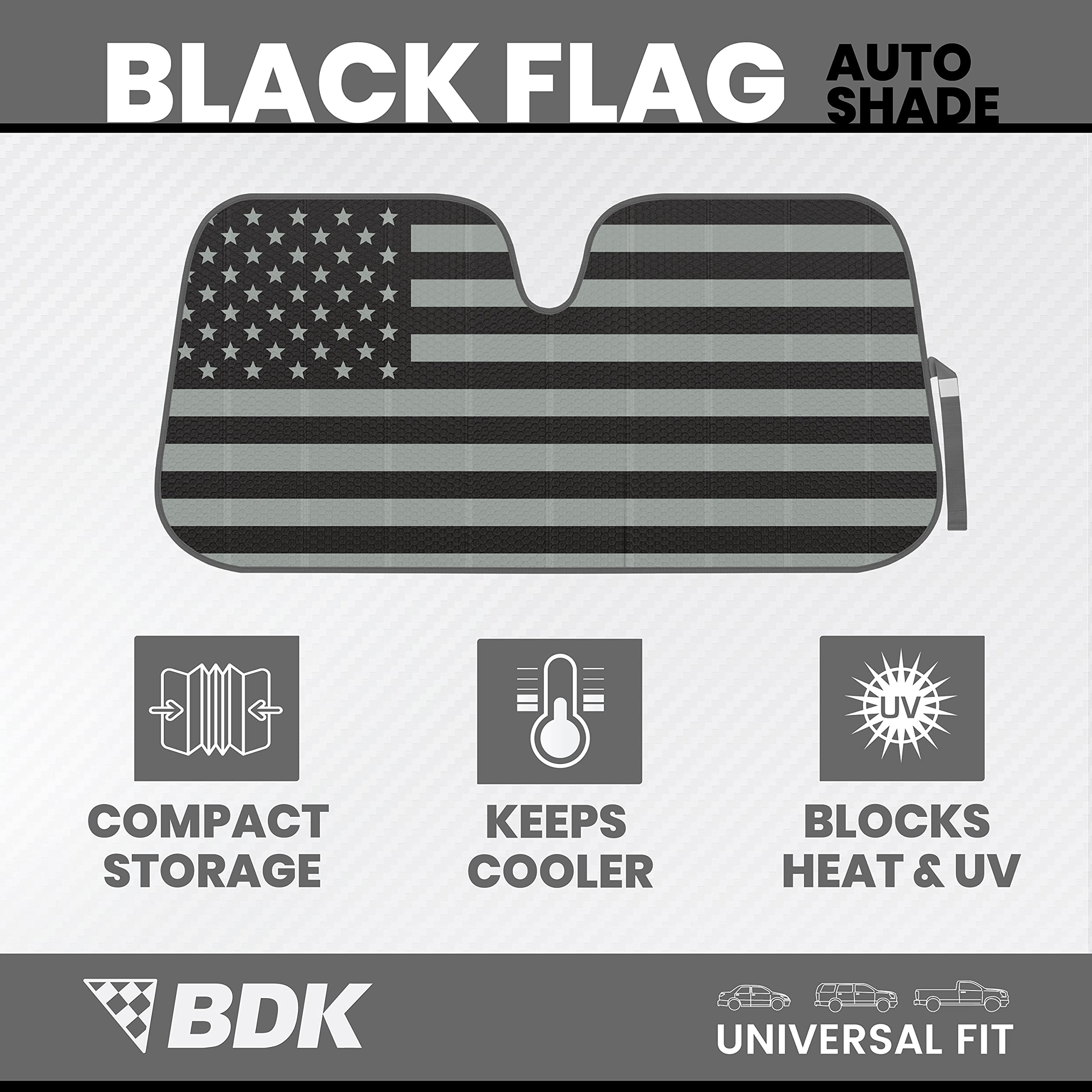 bdk-patriotic-monochrome-usa-flag-double-bubble-windshield-sun-shade-58-x-27-inc image 2