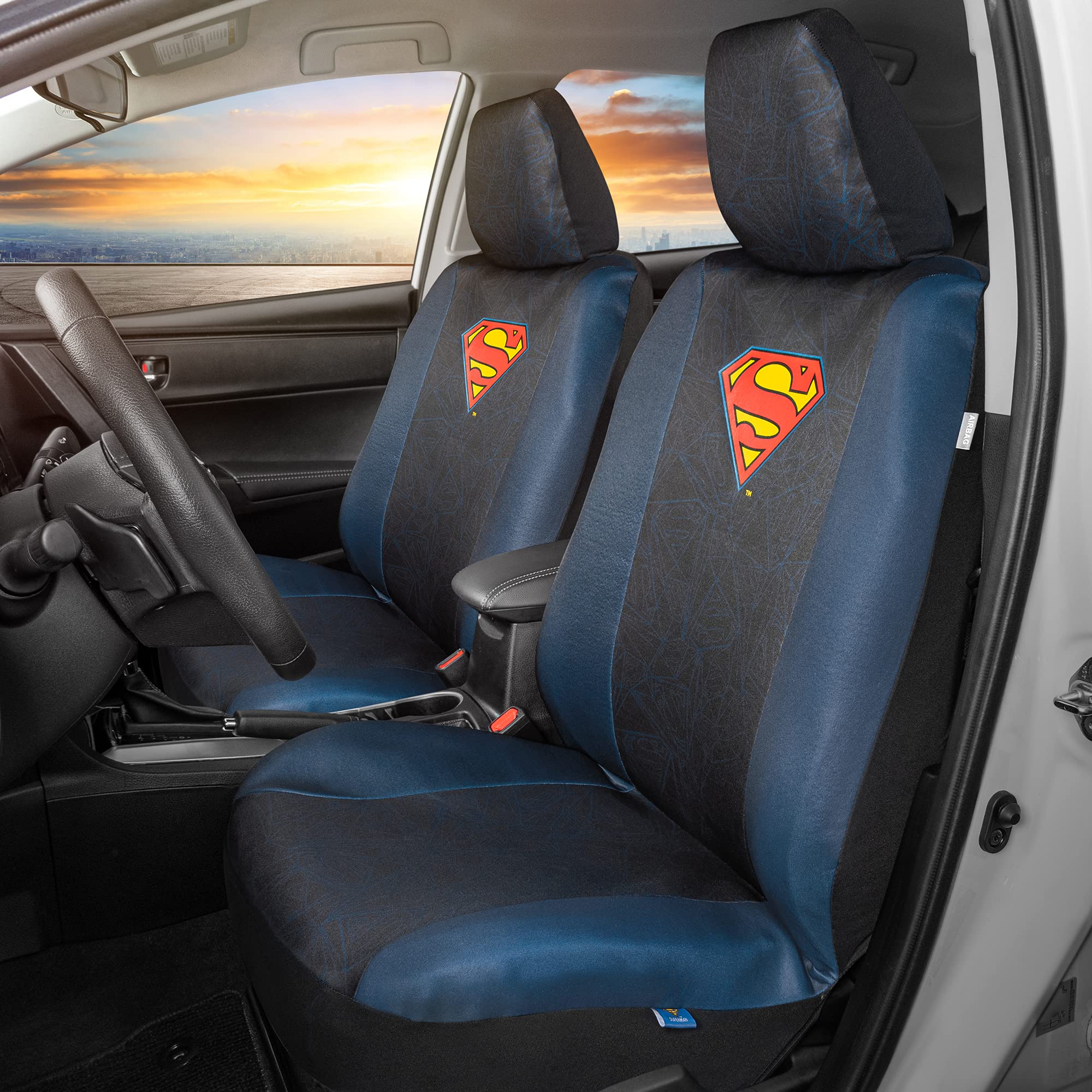 bdk-superman-universal-fit-seat-covers-with-removable-head-cover-seat-belt-pads image 3