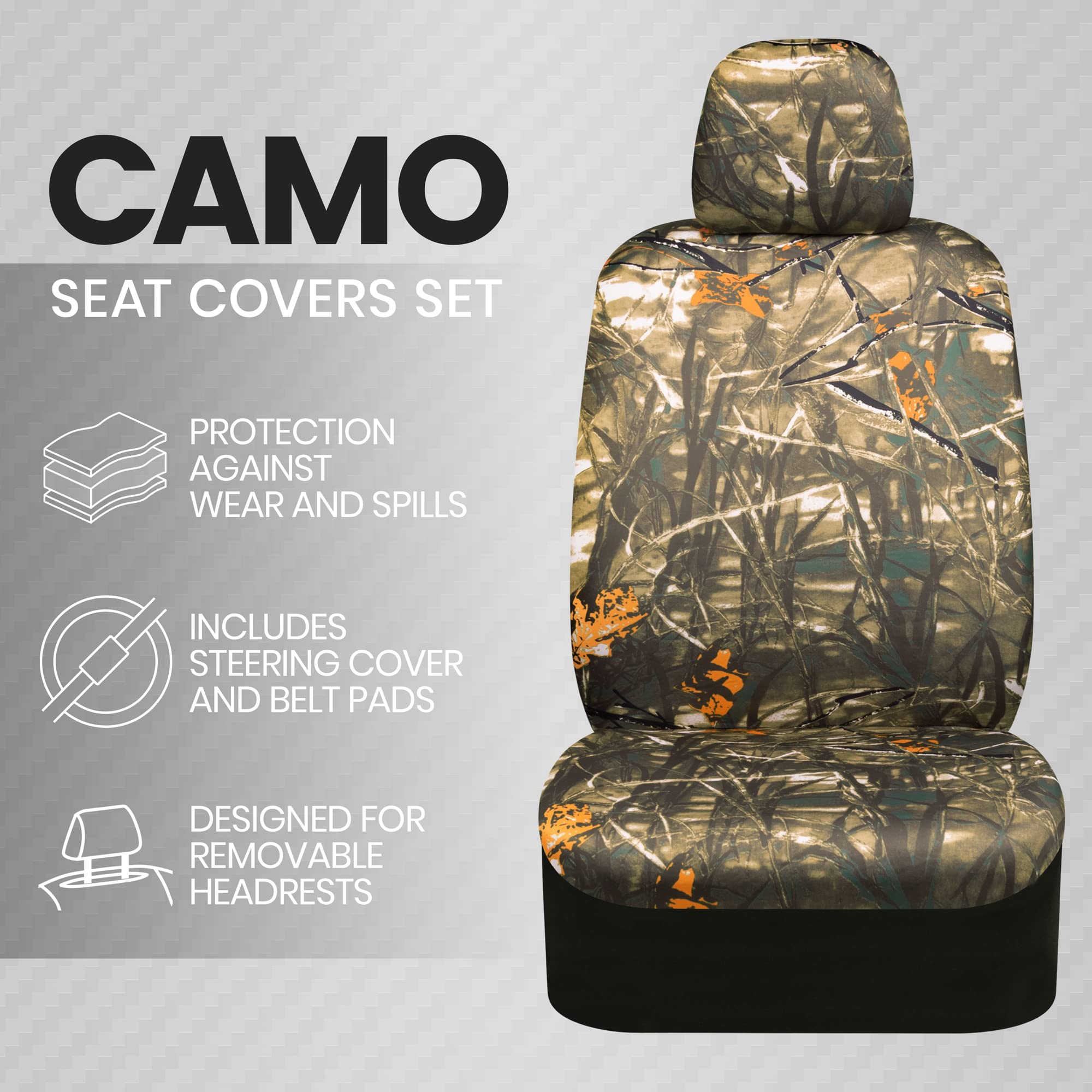 bdk-hunter-camo-car-seat-covers-full-set-with-steering-wheel-cover-and-seat-belt image 2
