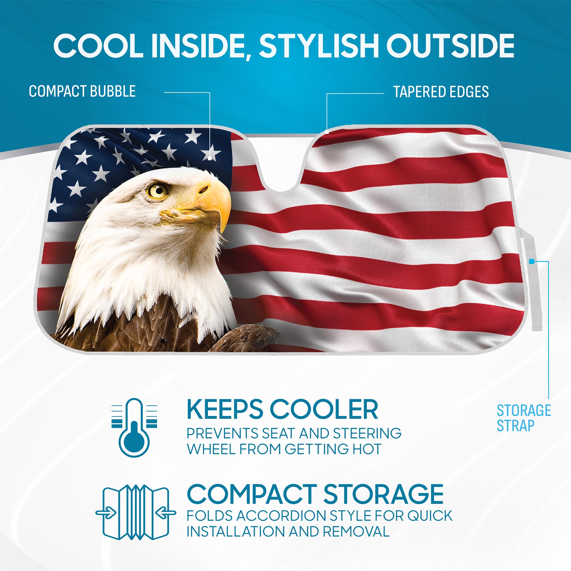 bdk-usa-patriotic-eagle-american-flag-windshield-sun-shade-58-x-28-accordion-fol image 2