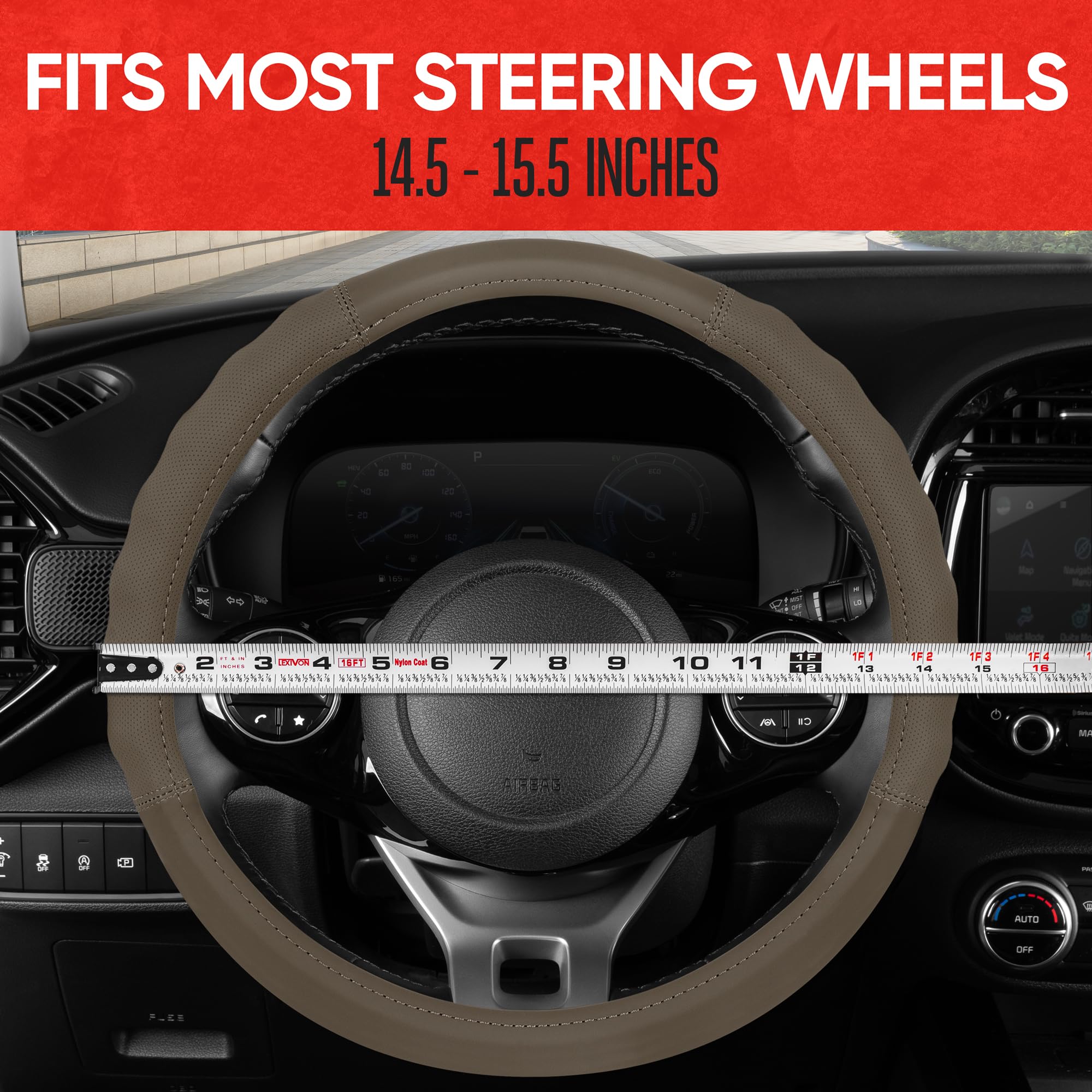 motor-trend-soft-touch-leather-beige-steering-wheel-cover-universal-fit-14-5-15- image 5