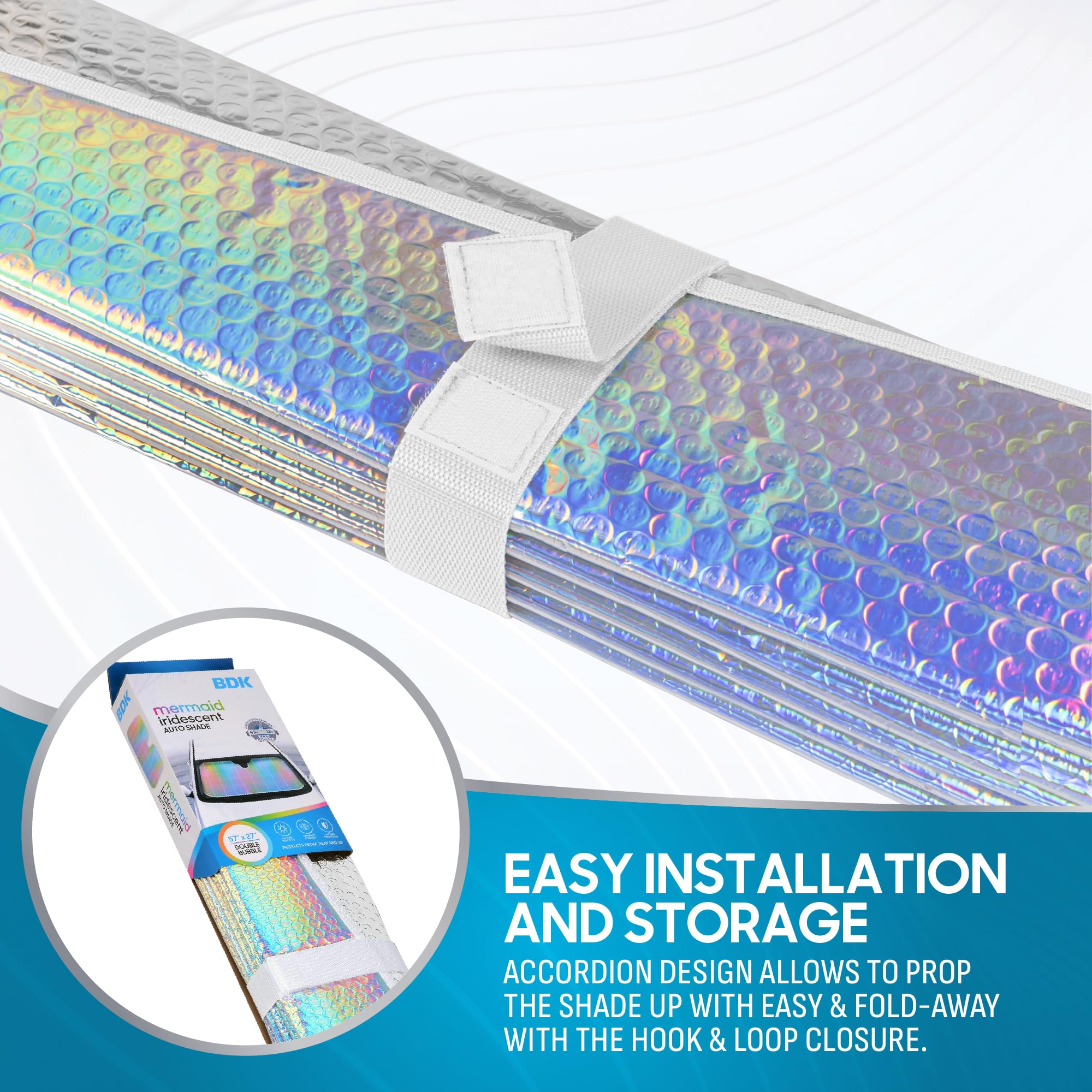 bdk-iridescent-mermaid-hologram-foil-windshield-sun-shade-double-bubble-accordio image 4