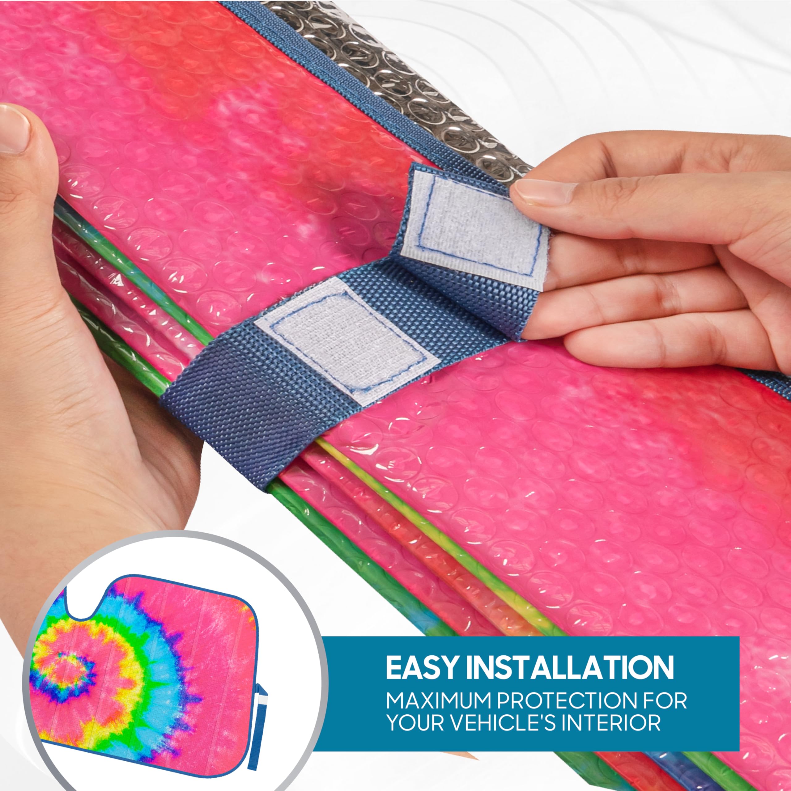 bdk-colorful-rainbow-tie-dye-windshield-sunshade-double-bubble-accordion-folding image 5