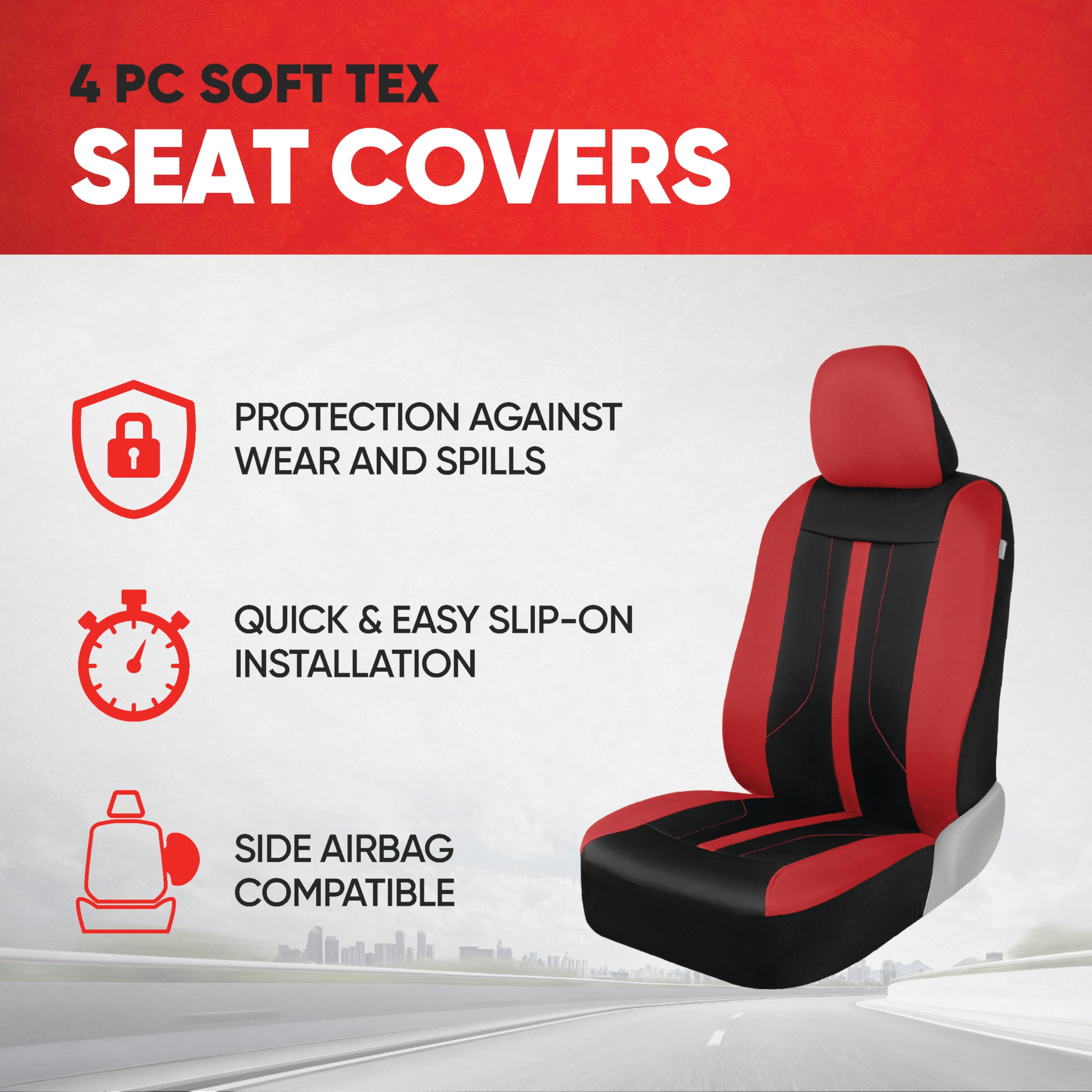 motor-trend-red-cloth-car-seat-covers-for-front-seats-premium-automotive-bucket- image 4