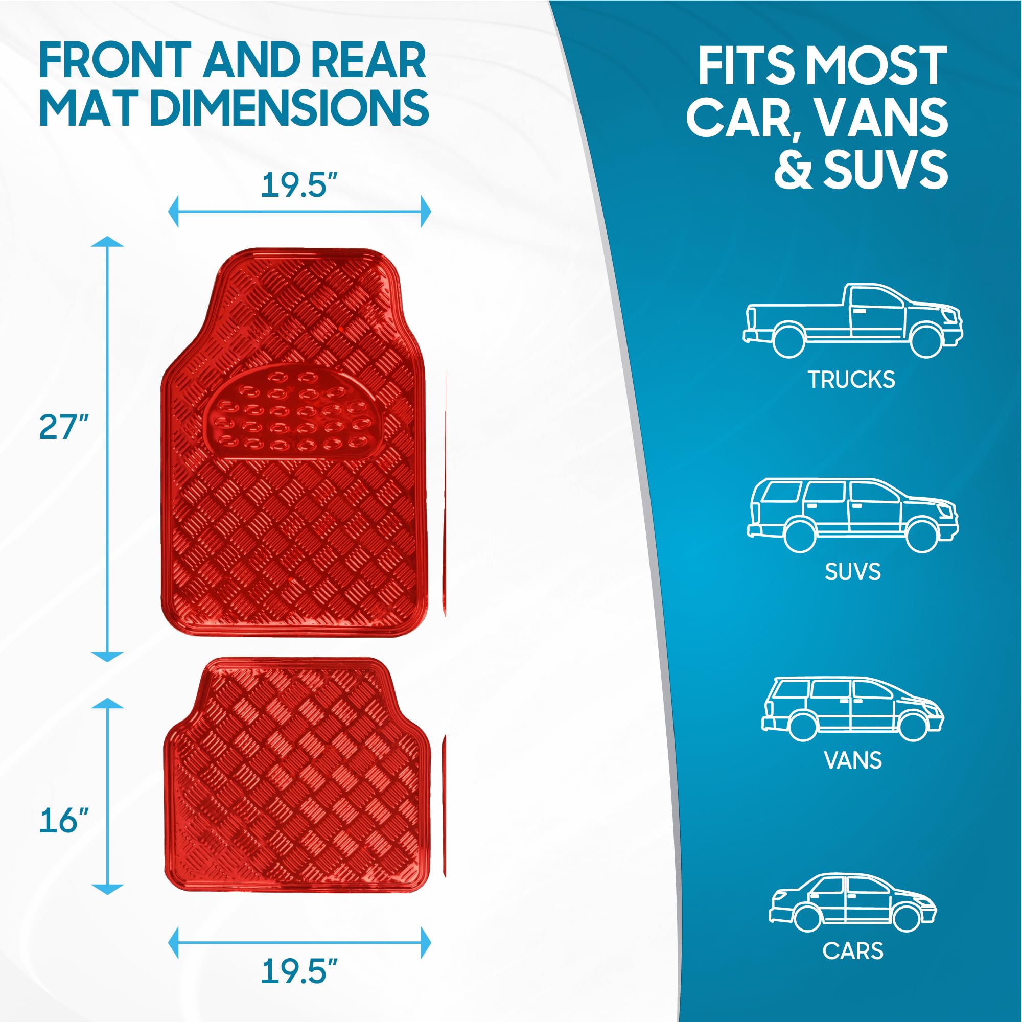 bdk-metallic-chrome-red-car-floor-mats-all-weather-universal-fit-full-set-non-sl image 7