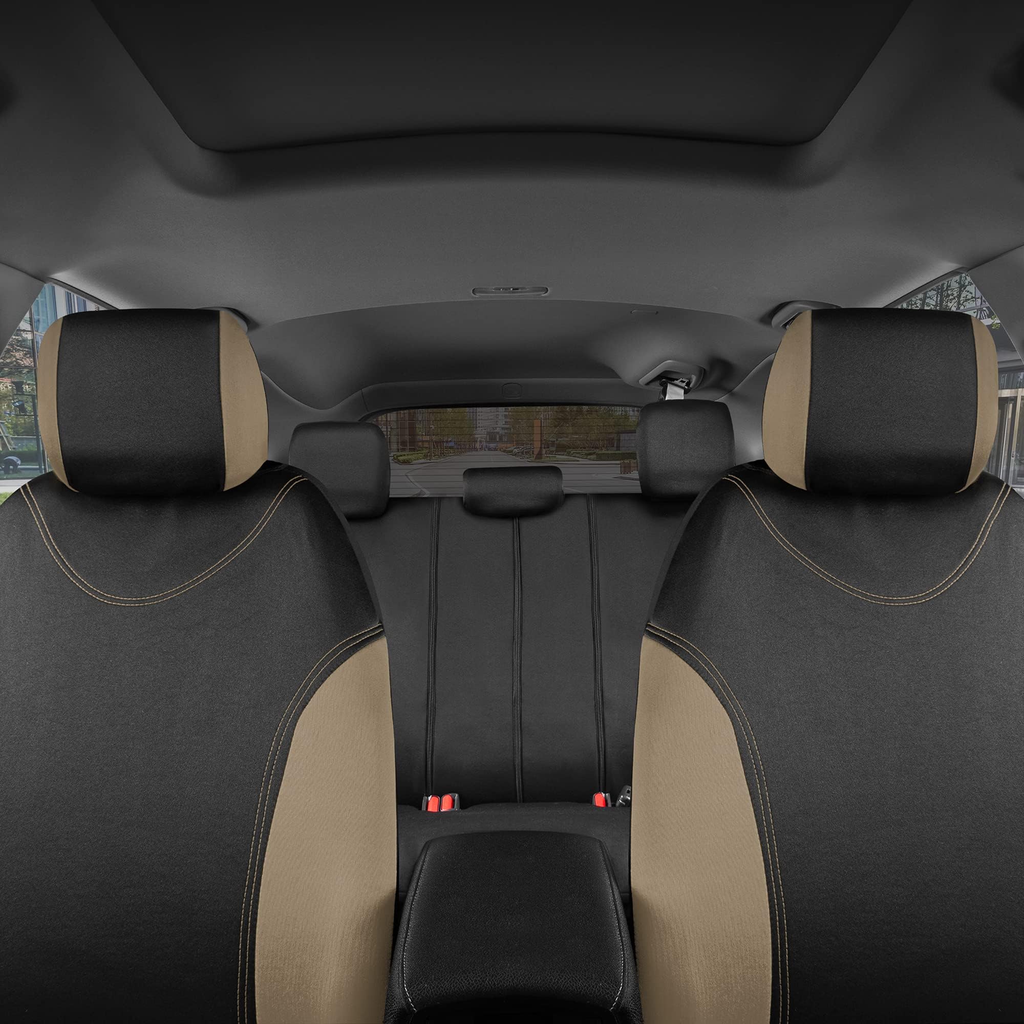 bdk-ultrasleek-beige-9-piece-two-tone-car-seat-cover-full-set-front-rear-split-b image 3