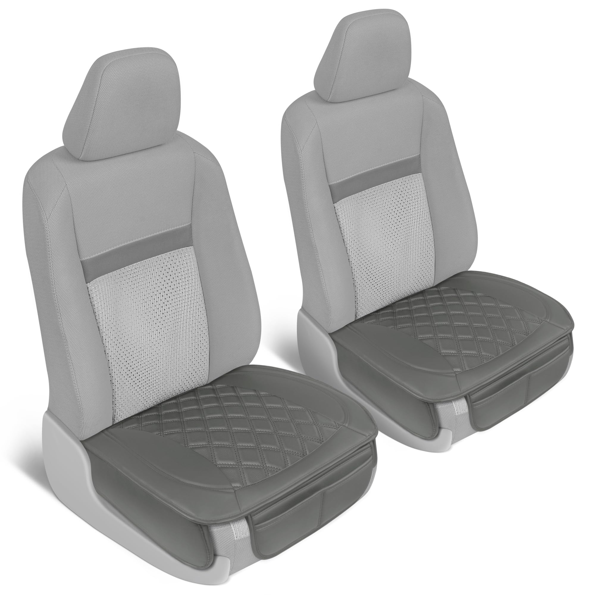 motor-trend-diamond-stitched-faux-leather-seat-covers-2-pack-front-seats-gray-wi image 6