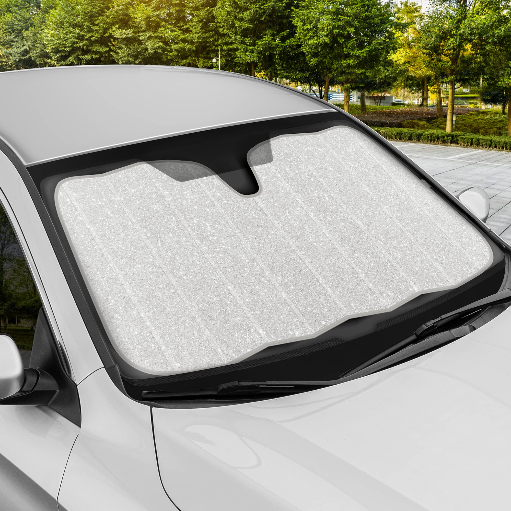 bdk-silver-glitter-windshield-sun-shade-jumbo-accordion-fold-58-x-27-for-car-suv image 6
