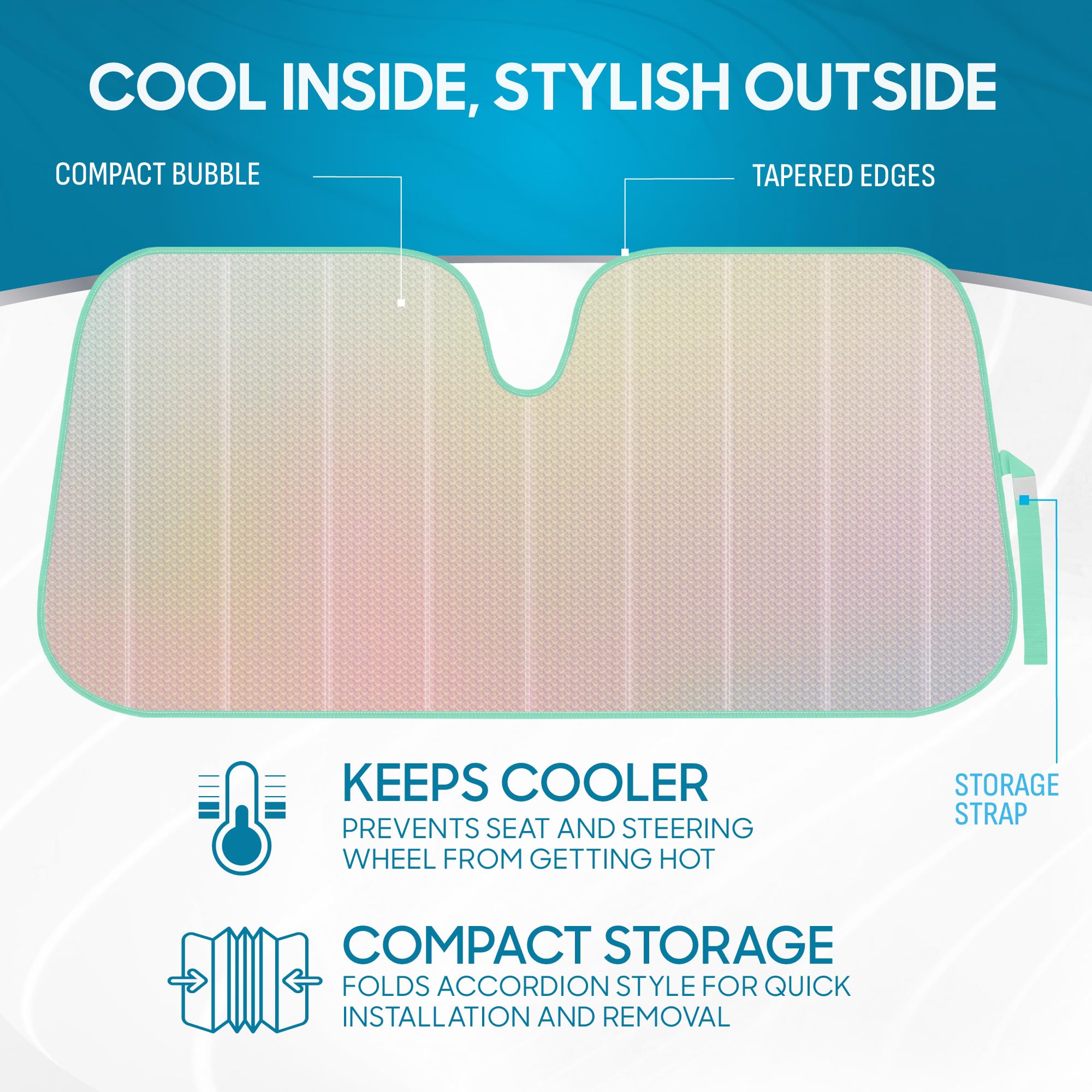 bdk-iridescent-matte-white-windshield-sunshade-accordion-folding-uv-protector-fo image 3