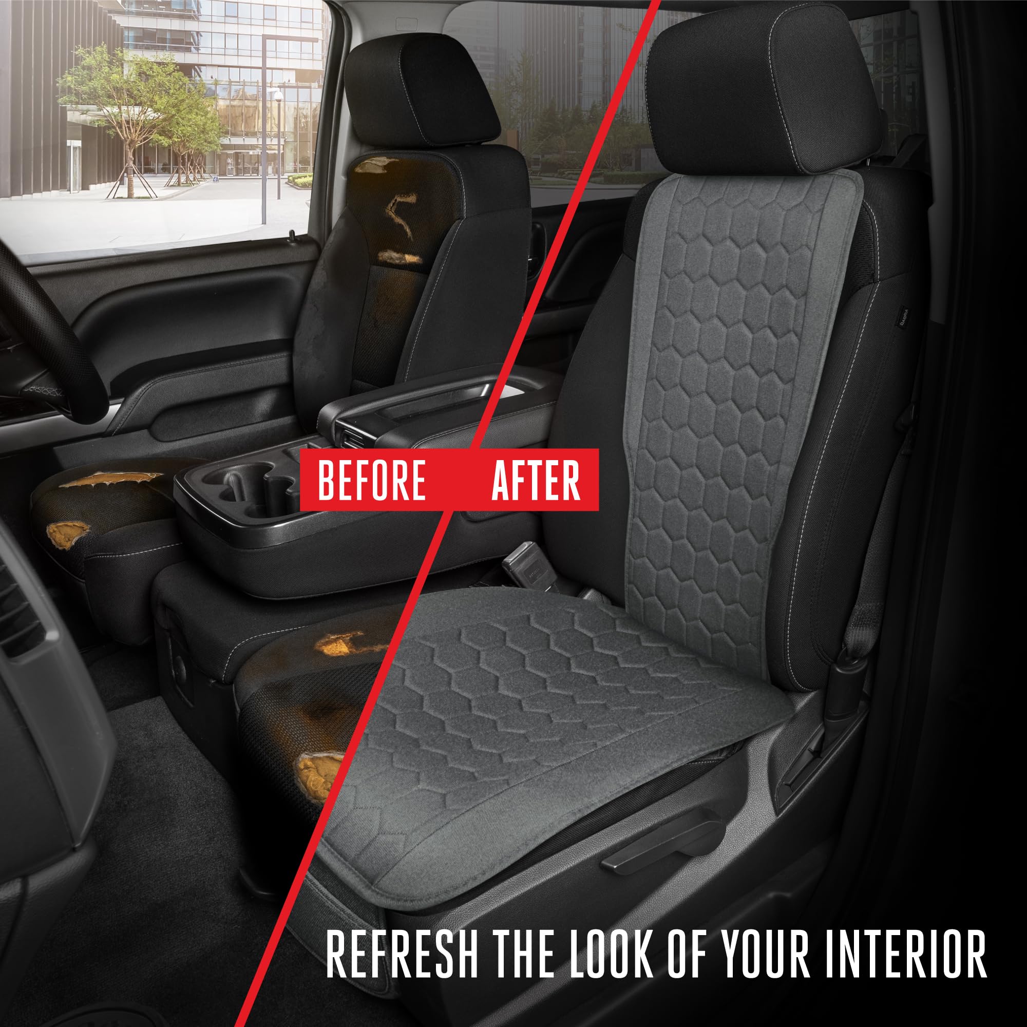 motor-trend-luxefit-gray-seat-cover-1-pack-universal-front-seat-cover-with-stora image 4