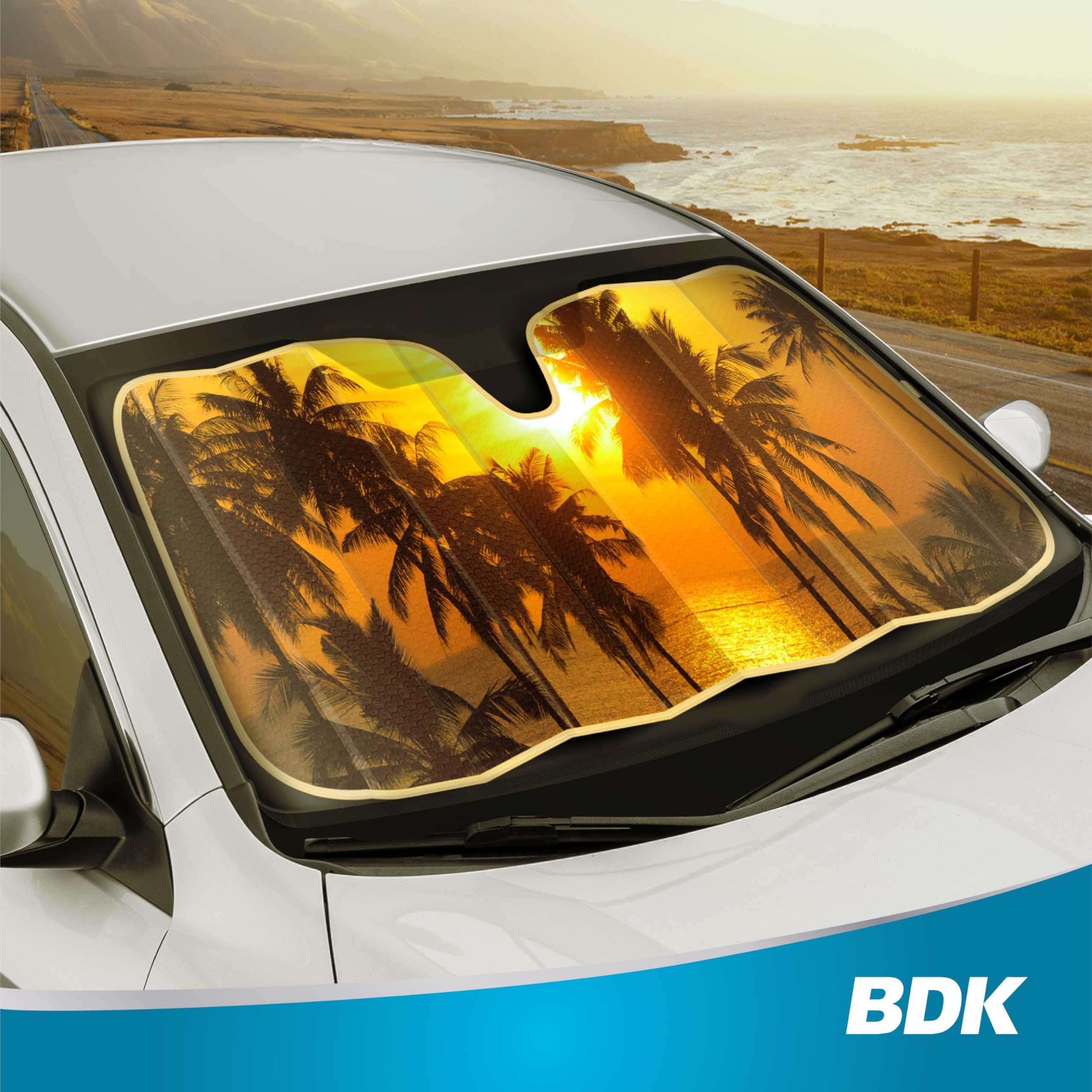 bdk-golden-sunset-palm-trees-front-windshield-sun-shade-accordion-folding-58-x-2 image 7