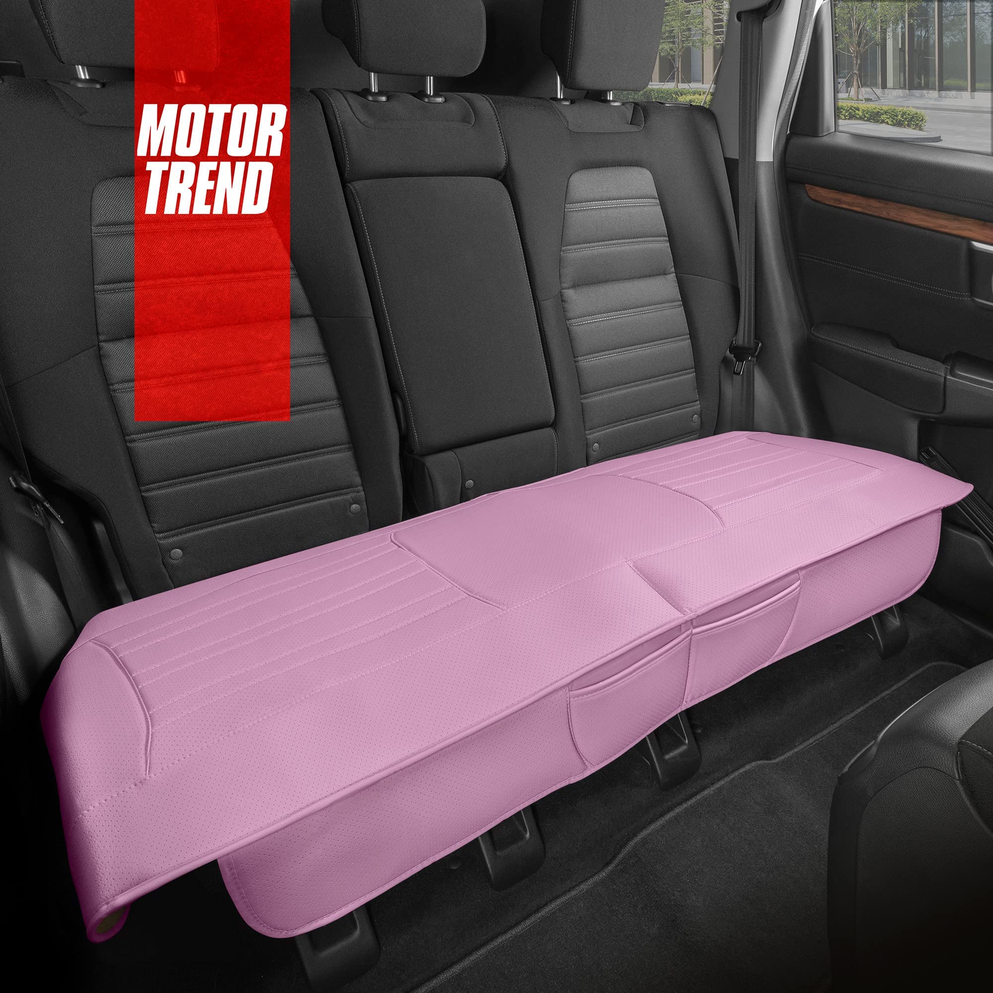 motor-trend-pink-faux-leather-universal-rear-bench-seat-cover-padded-waterproof- image 3