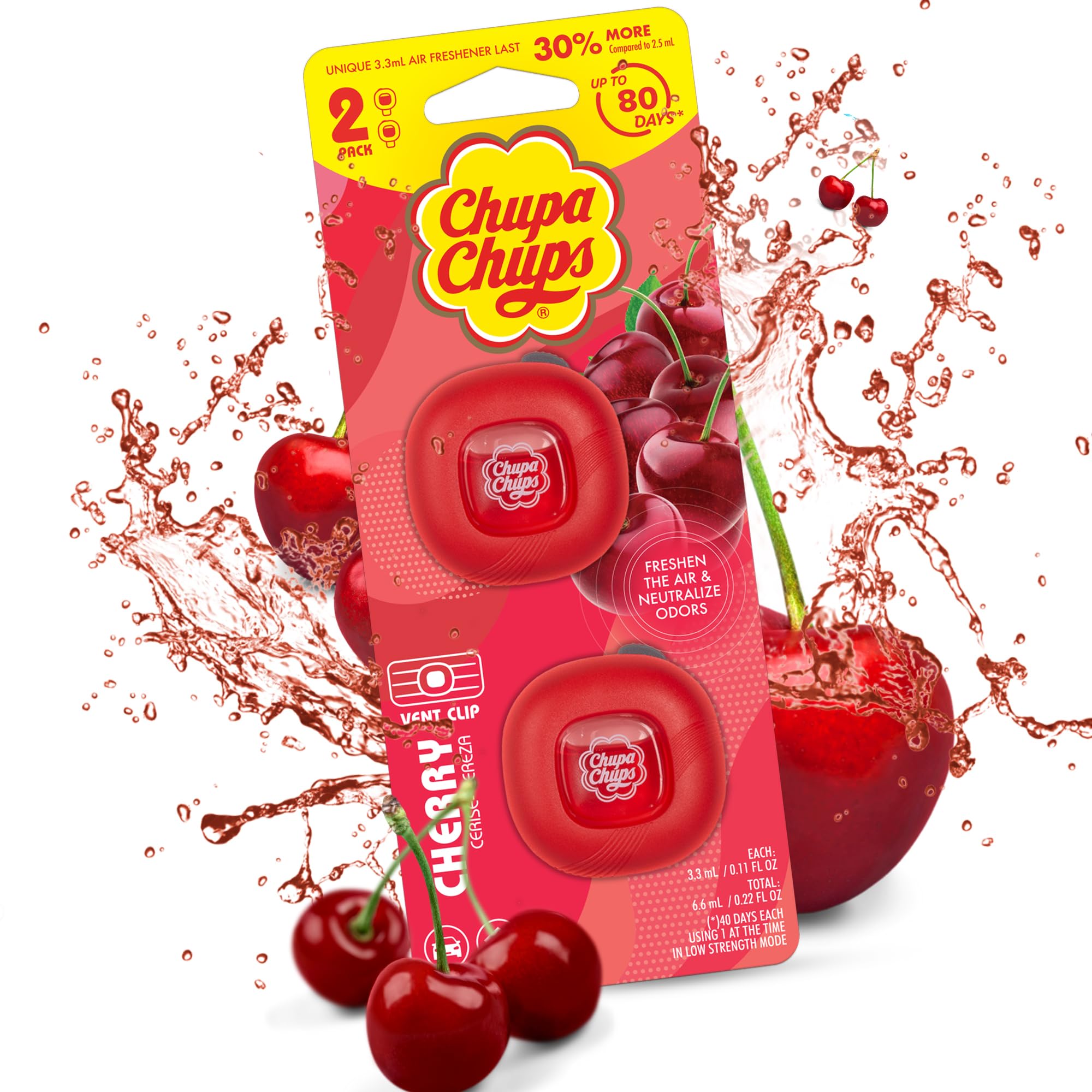 bdk-chupa-chups-cherry-car-air-freshener-vent-clips-2-pack-long-lasting-adjustab image 1
