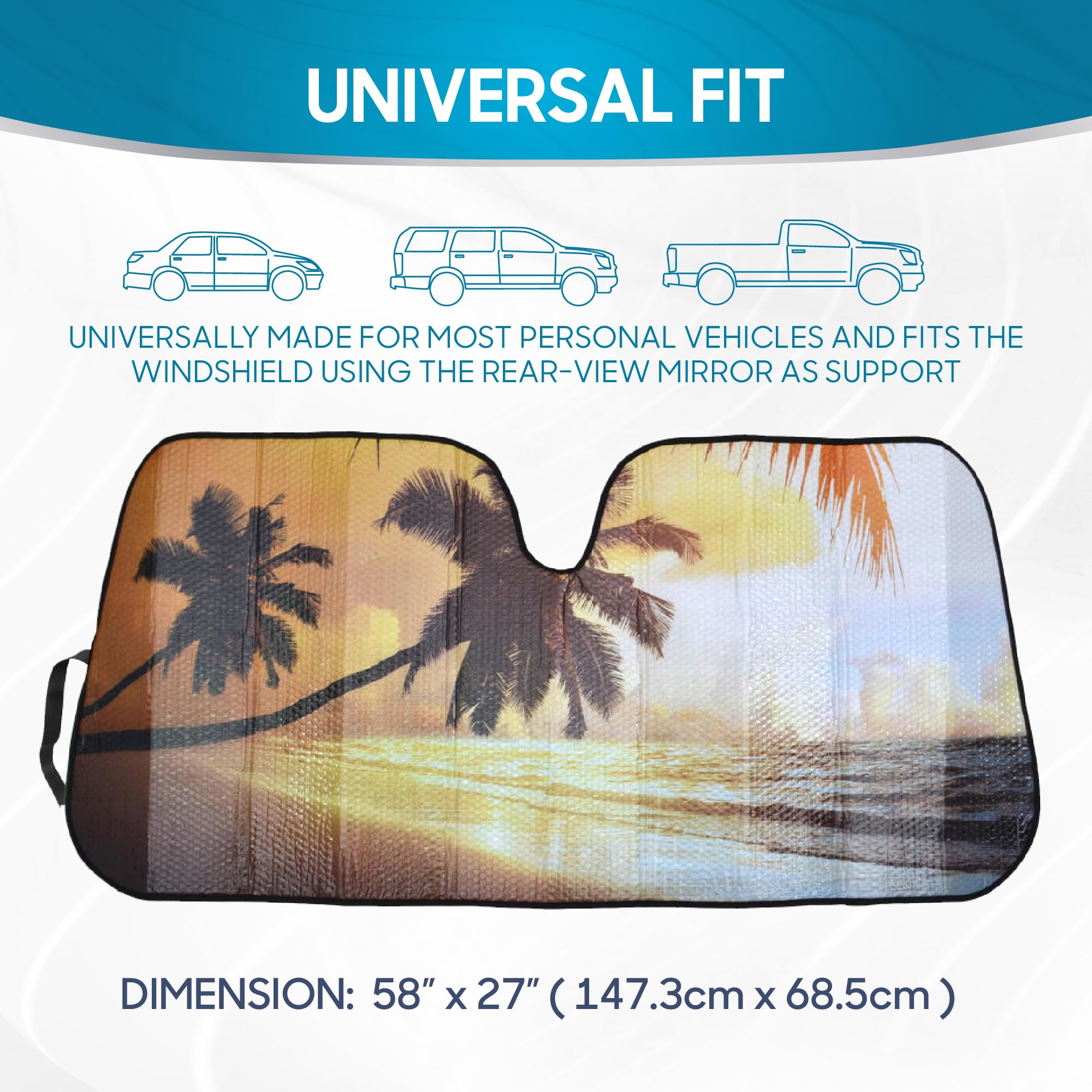 bdk-golden-sunset-beach-front-windshield-sun-shade-accordion-folding-58-x-27-inc image 7