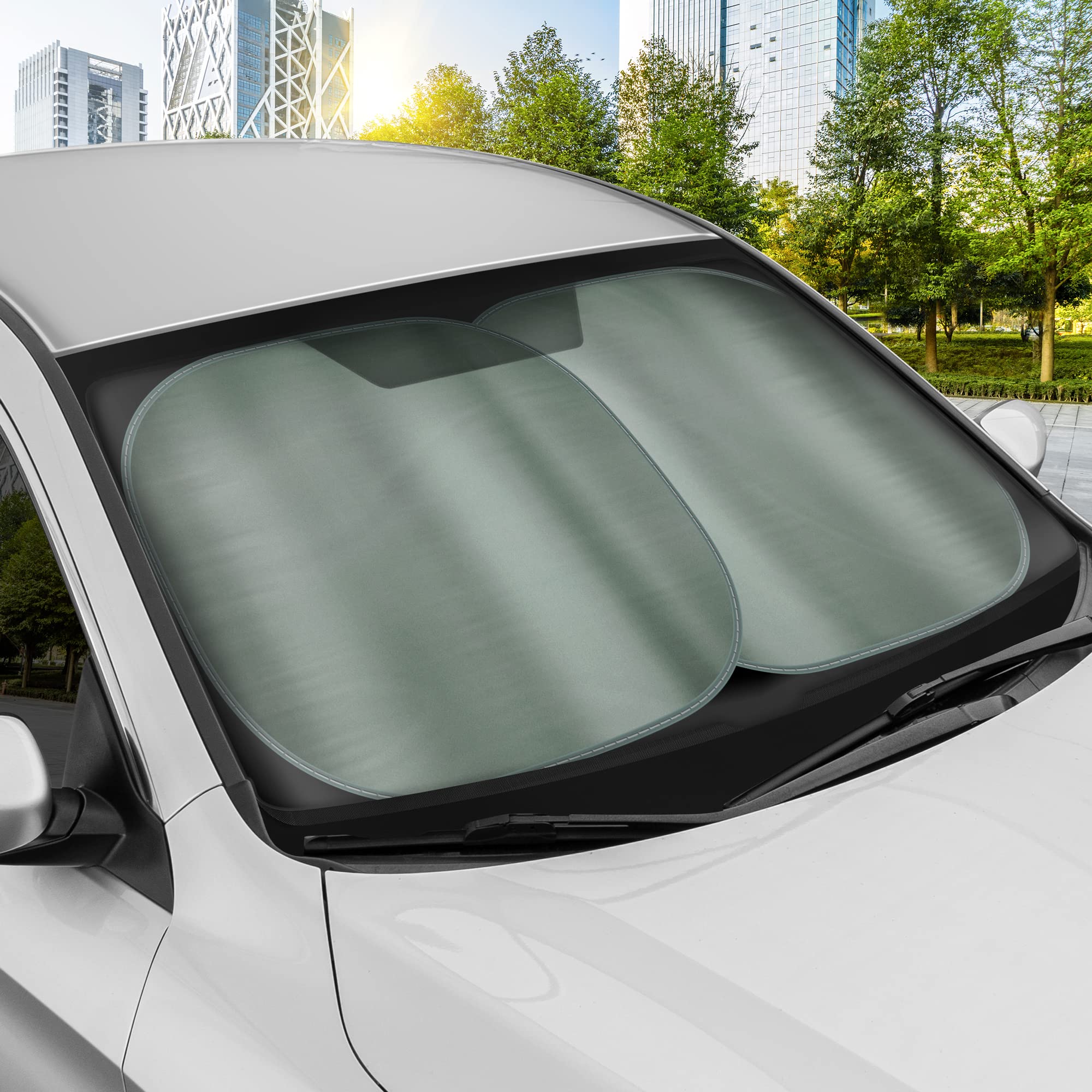 bdk-2-piece-metallic-charcoal-gray-car-window-sun-shade-universal-front-windshie image 4