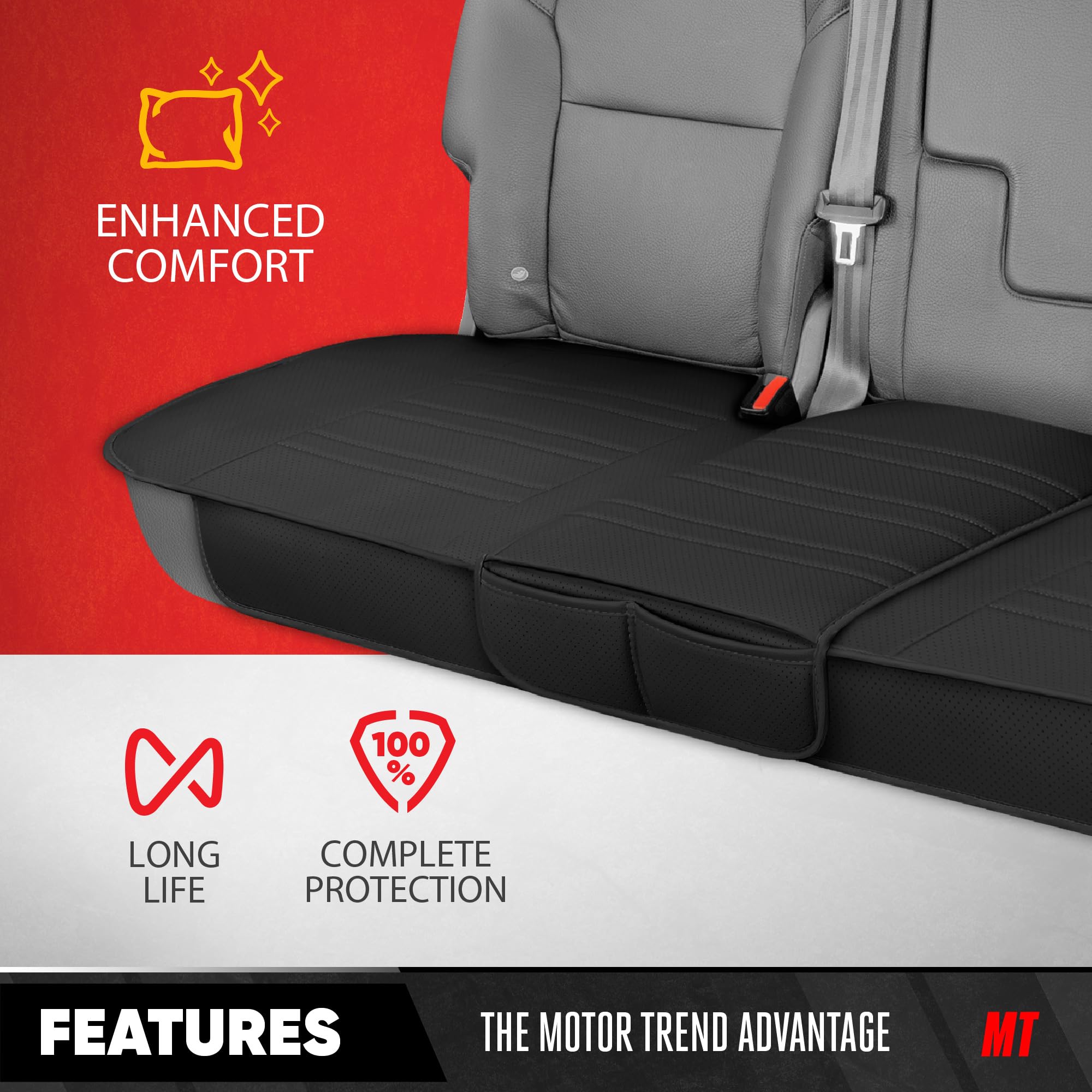 motor-trend-faux-leather-padded-rear-bench-car-seat-cover-with-storage-pockets image 3