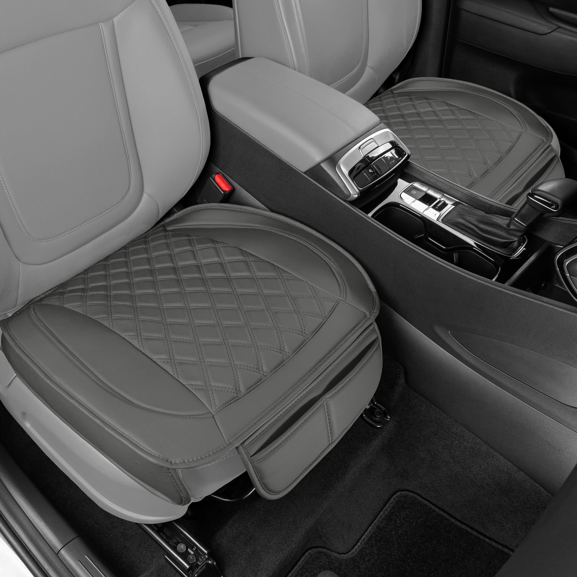 motor-trend-diamond-stitched-faux-leather-seat-covers-2-pack-front-seats-gray-wi image 1