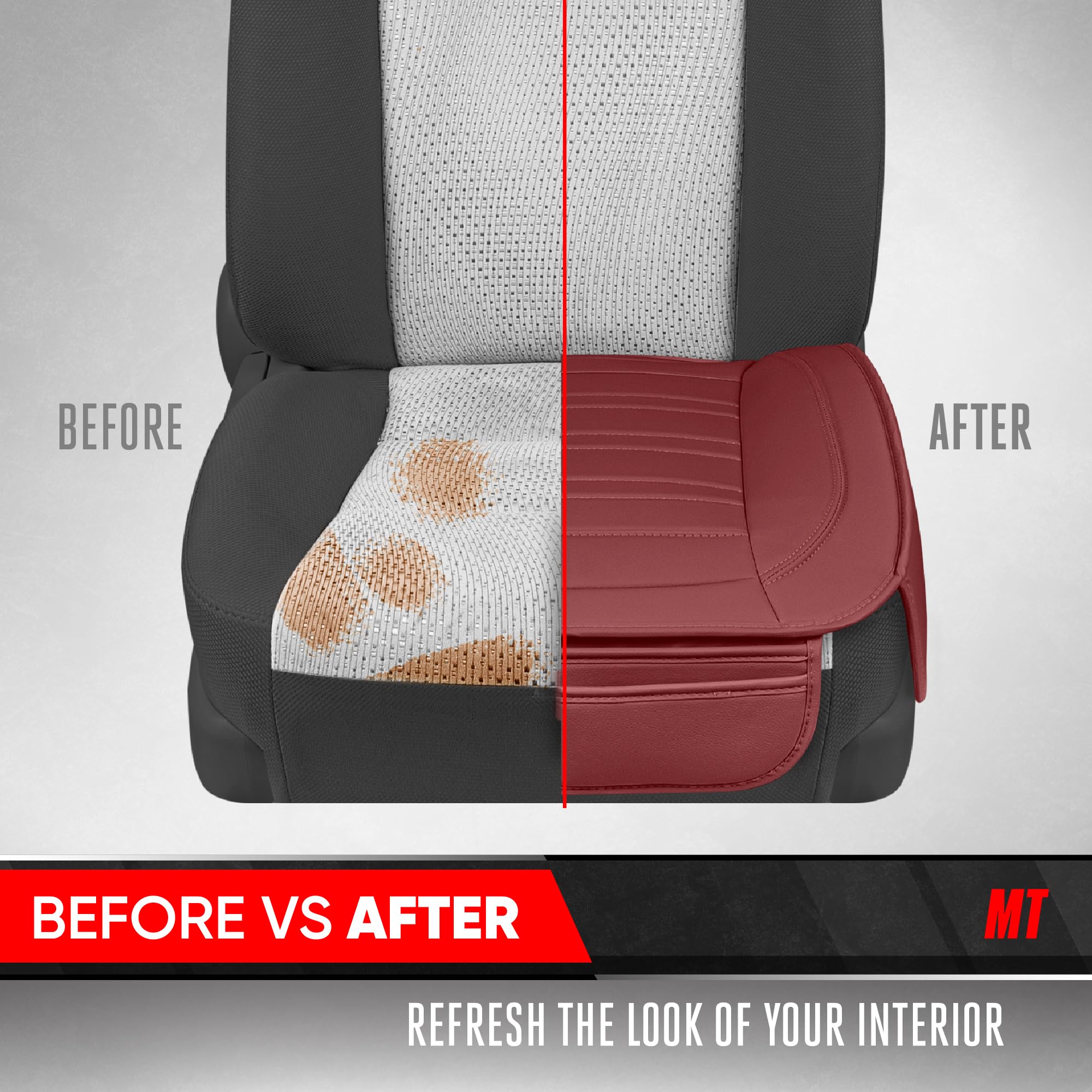 motor-trend-faux-leather-padded-seat-covers-2-pack-burgundy-with-storage-pockets image 6