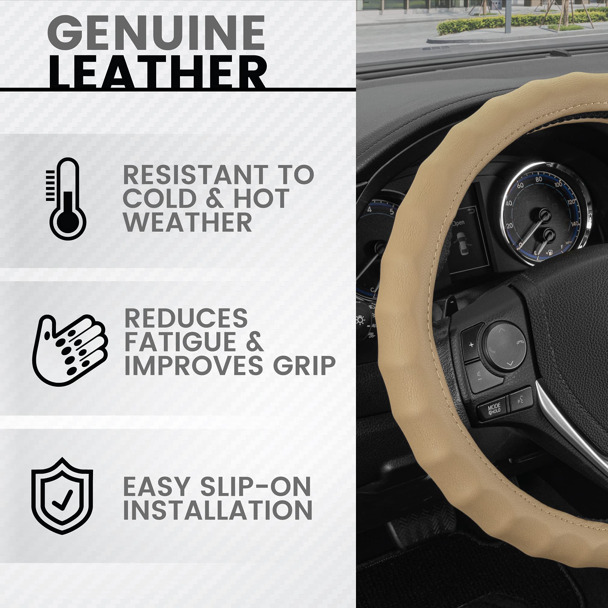 bdk-genuine-beige-leather-steering-wheel-cover-for-large-wheels-15-5-16-5-ergono image 2