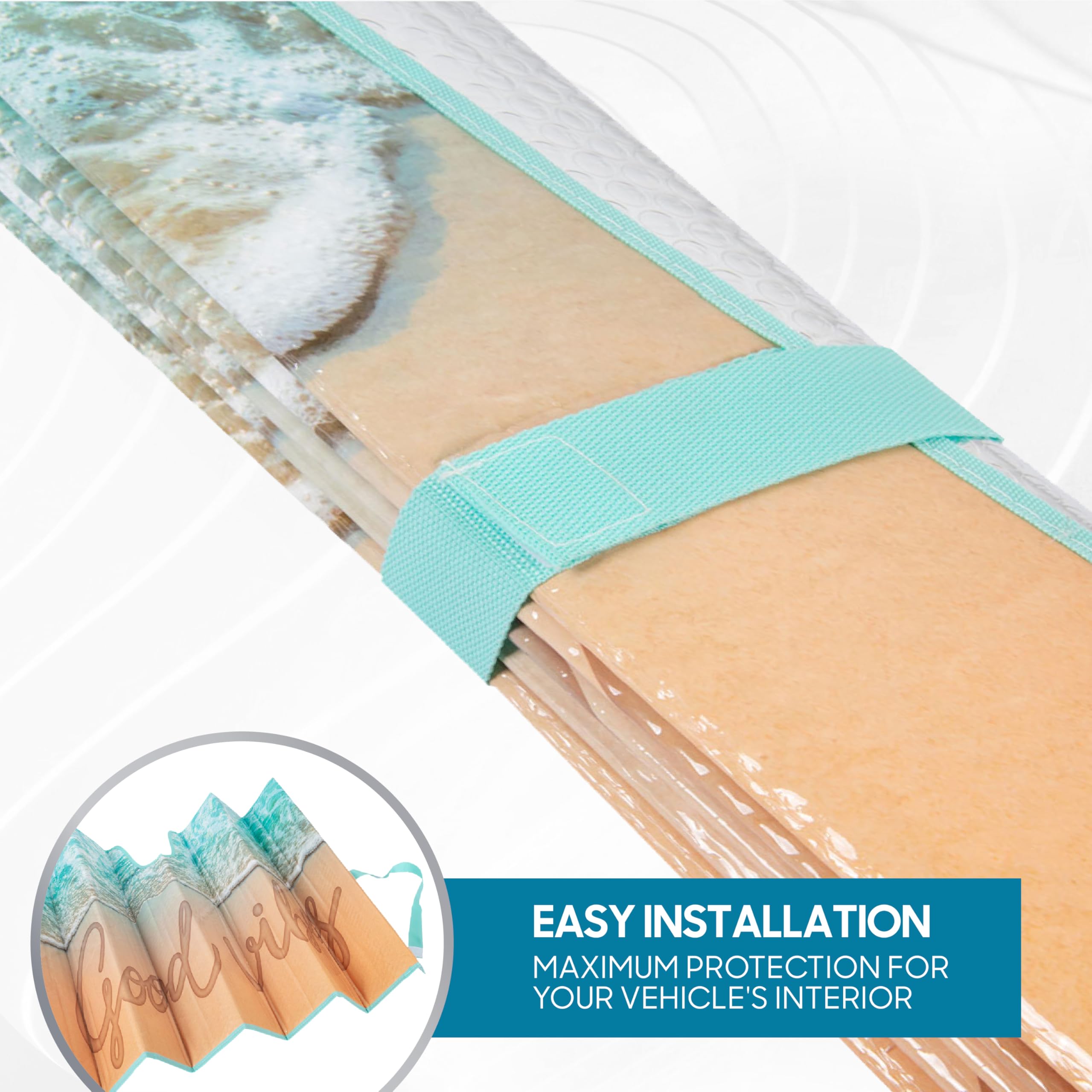 bdk-usa-good-vibes-beach-sun-visor-for-car-windshield-accordion-folding-sunshade image 5