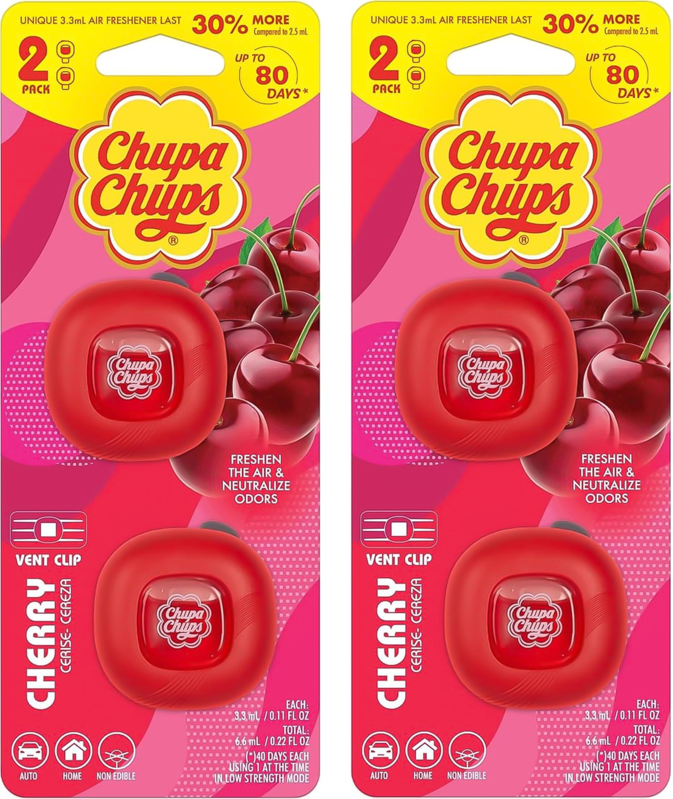 bdk-chupa-chups-candy-cherry-car-air-freshener-2-pack-4-clips-total-long-lasting image 1