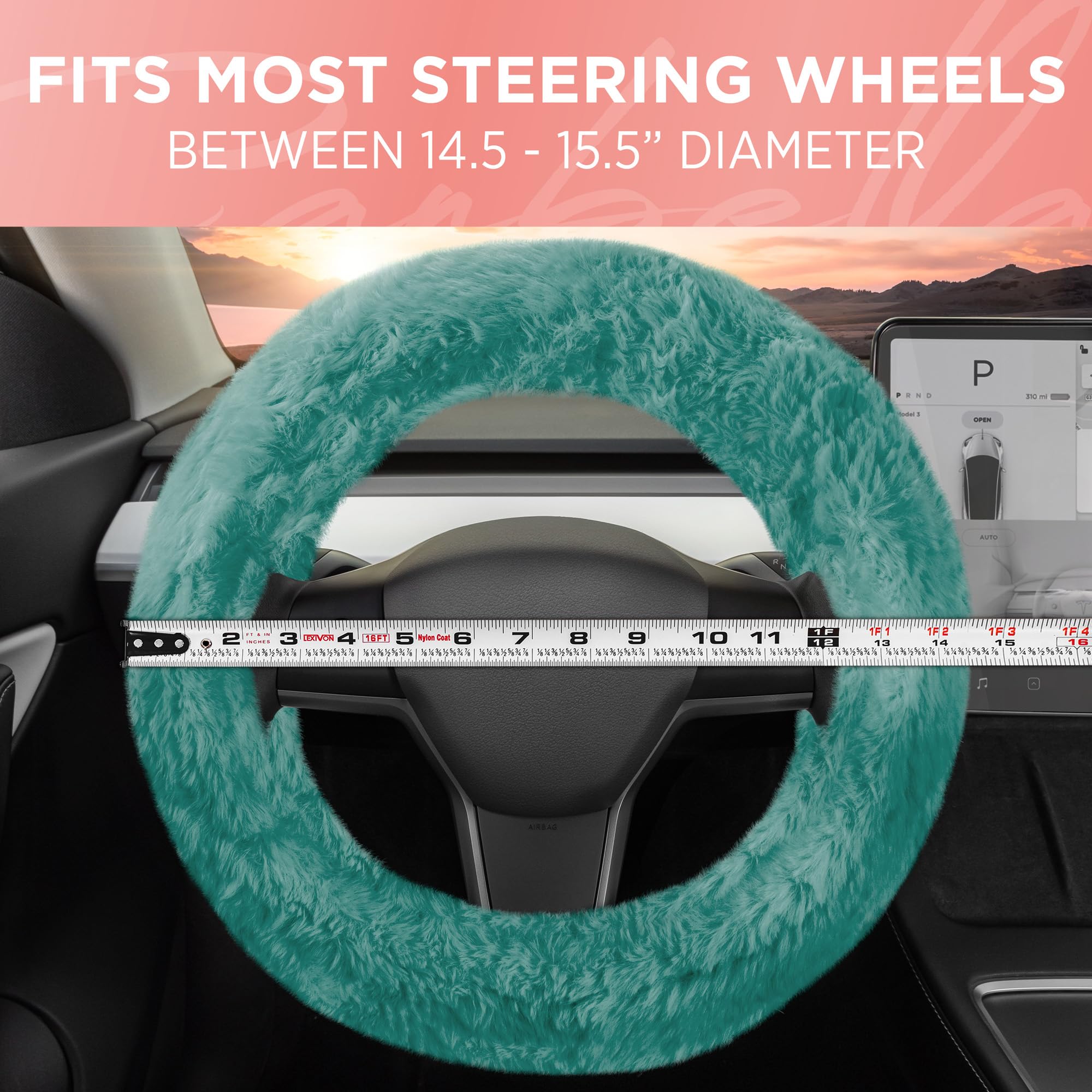 bdk-carbella-aspen-mint-fuzzy-steering-wheel-cover-for-women-plush-faux-fur-univ image 6