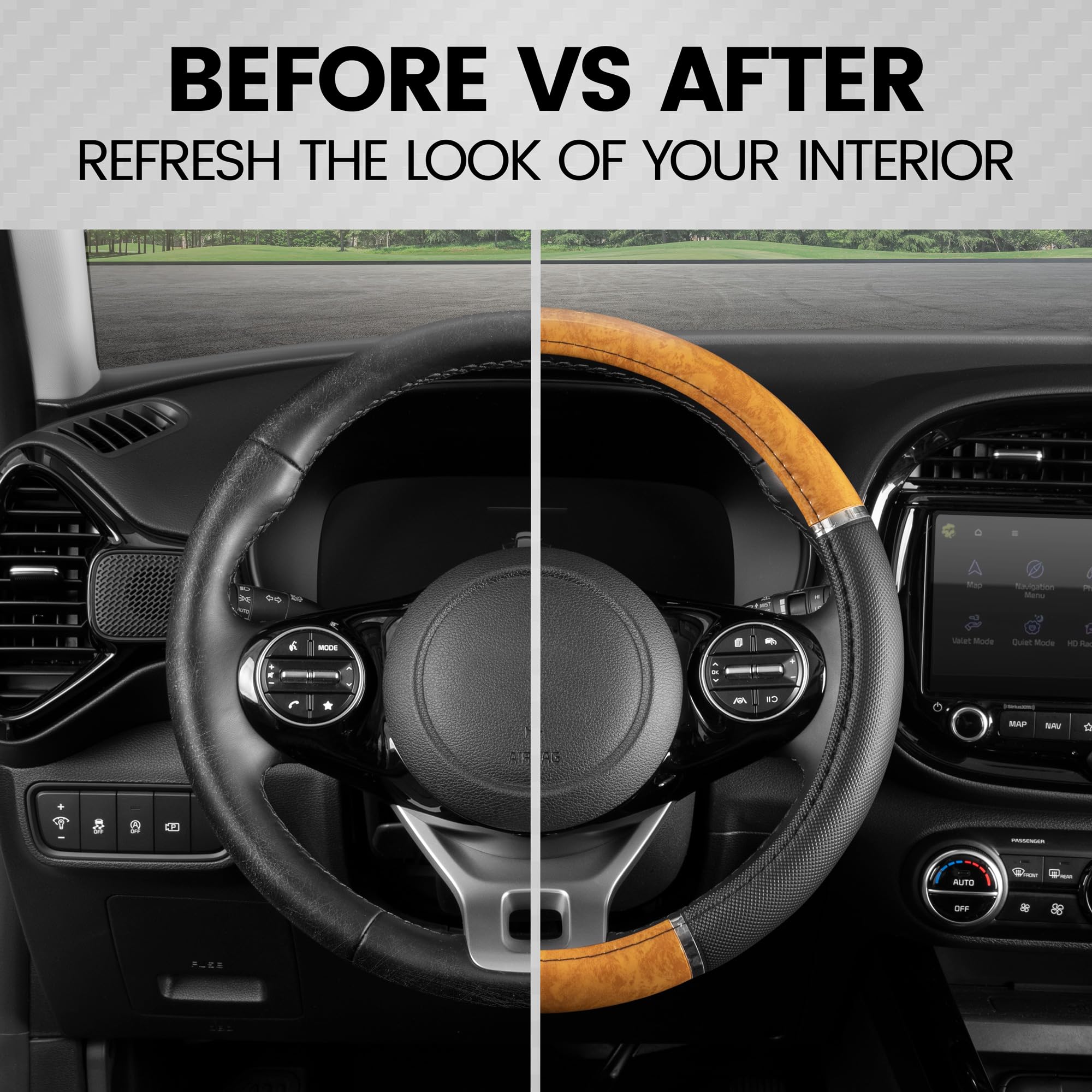 bdk-chrome-wood-grain-black-beige-steering-wheel-cover-universal-fit-for-cars-tr image 4