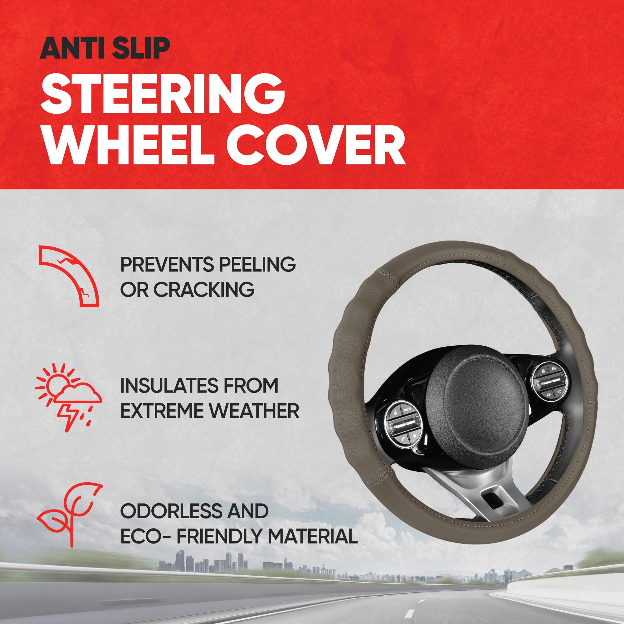 motor-trend-soft-touch-leather-beige-steering-wheel-cover-universal-fit-14-5-15- image 2