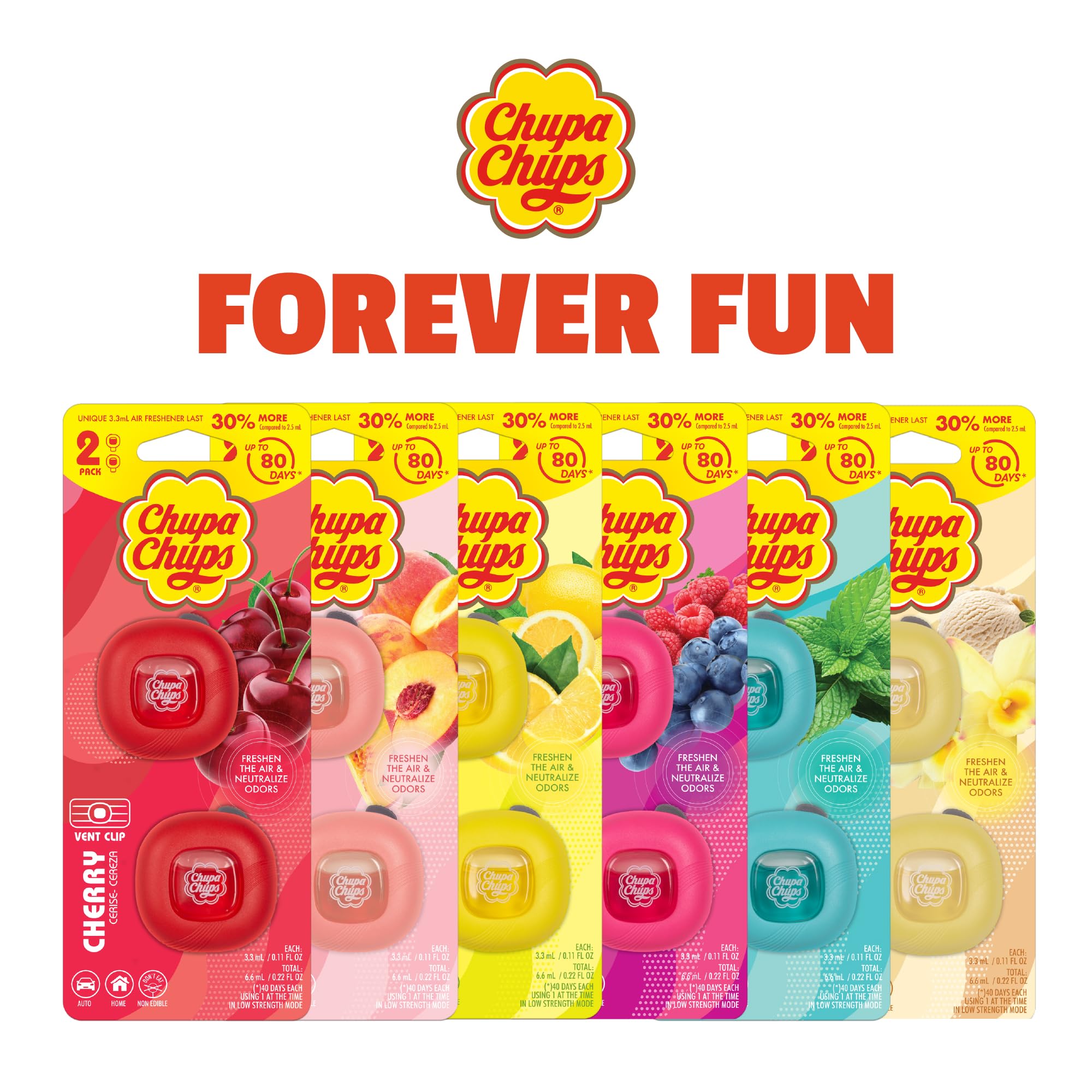 bdk-chupa-chups-cherry-car-air-freshener-vent-clips-2-pack-long-lasting-adjustab image 7