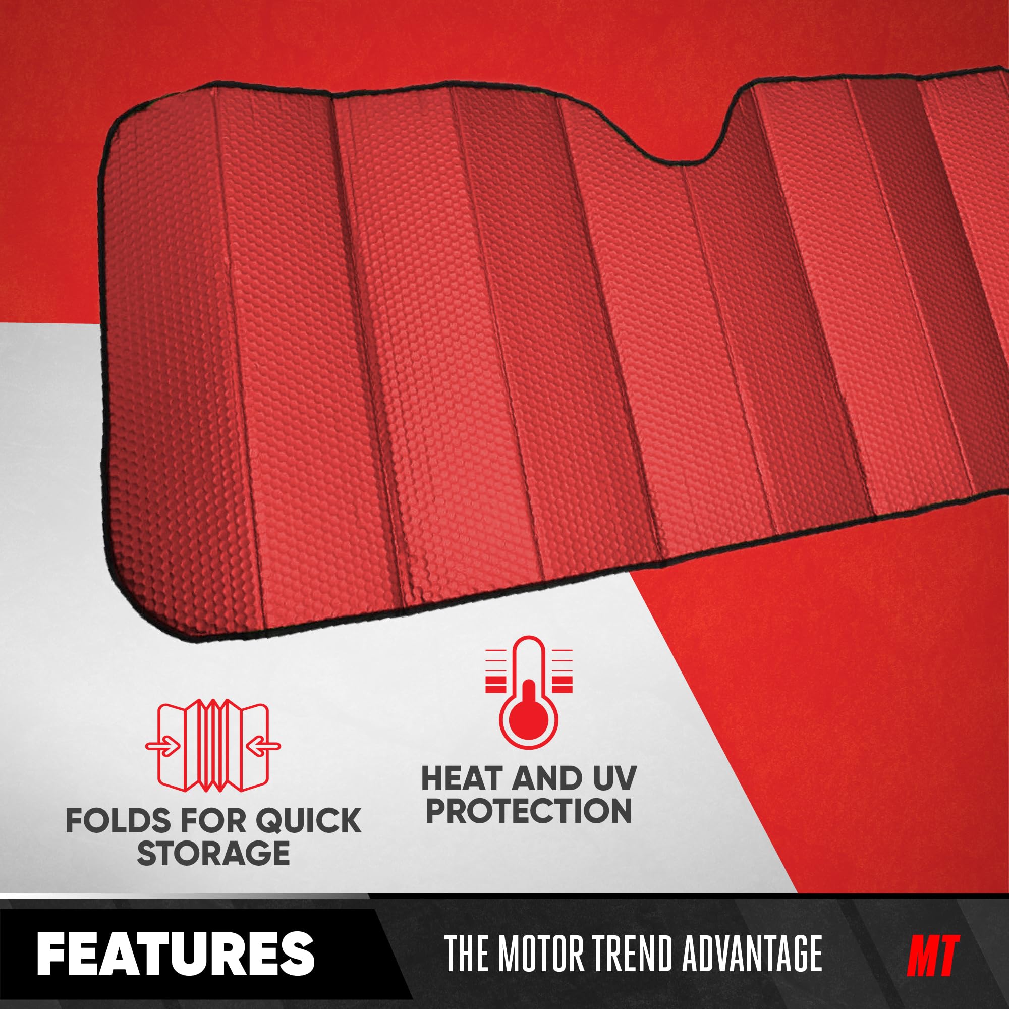motor-trend-jumbo-accordion-windshield-sun-shade-66-x-27-red-uv-protection-unive image 2
