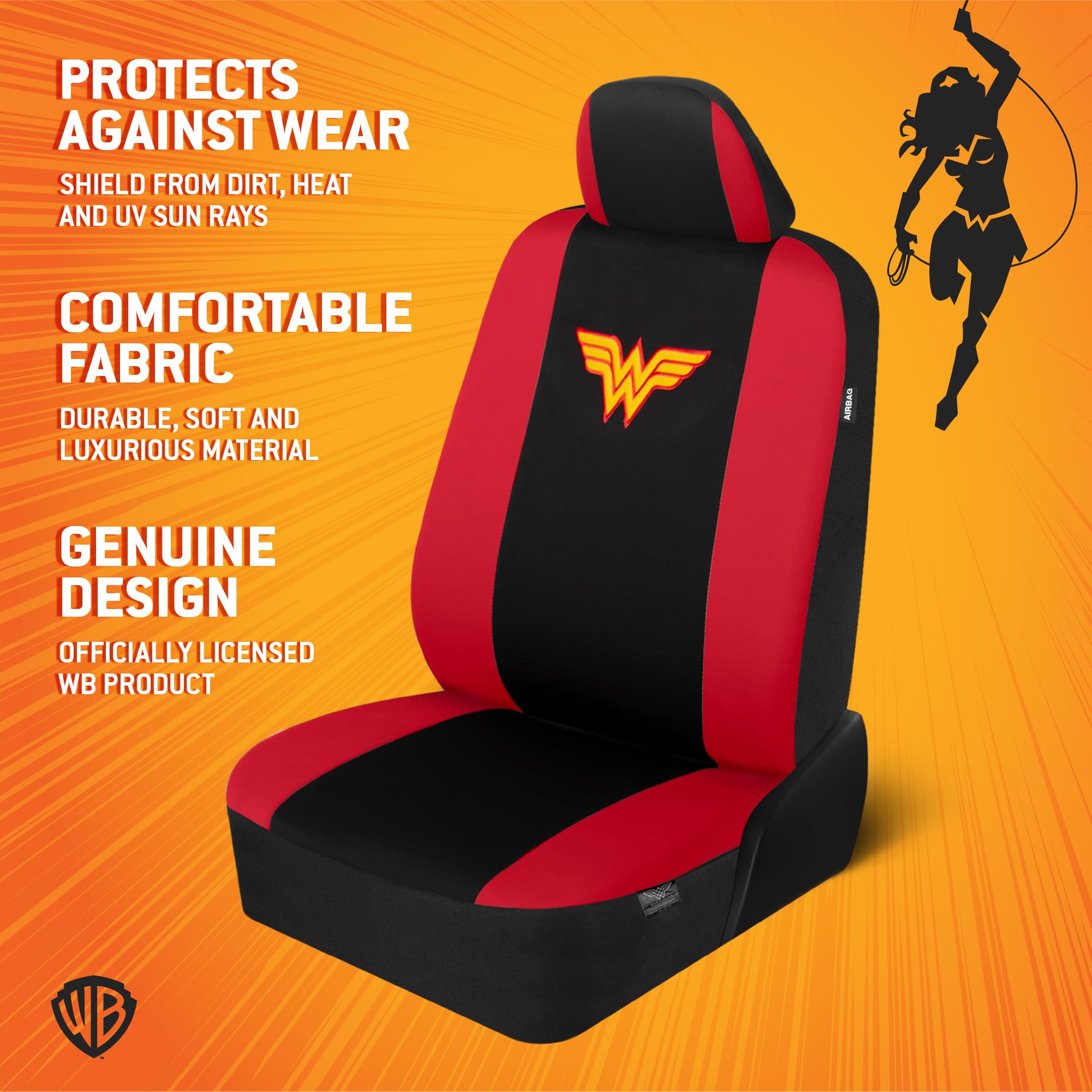bdk-wonder-woman-9-piece-car-seat-cover-set-warner-bros-licensed-front-rear-poly image 3