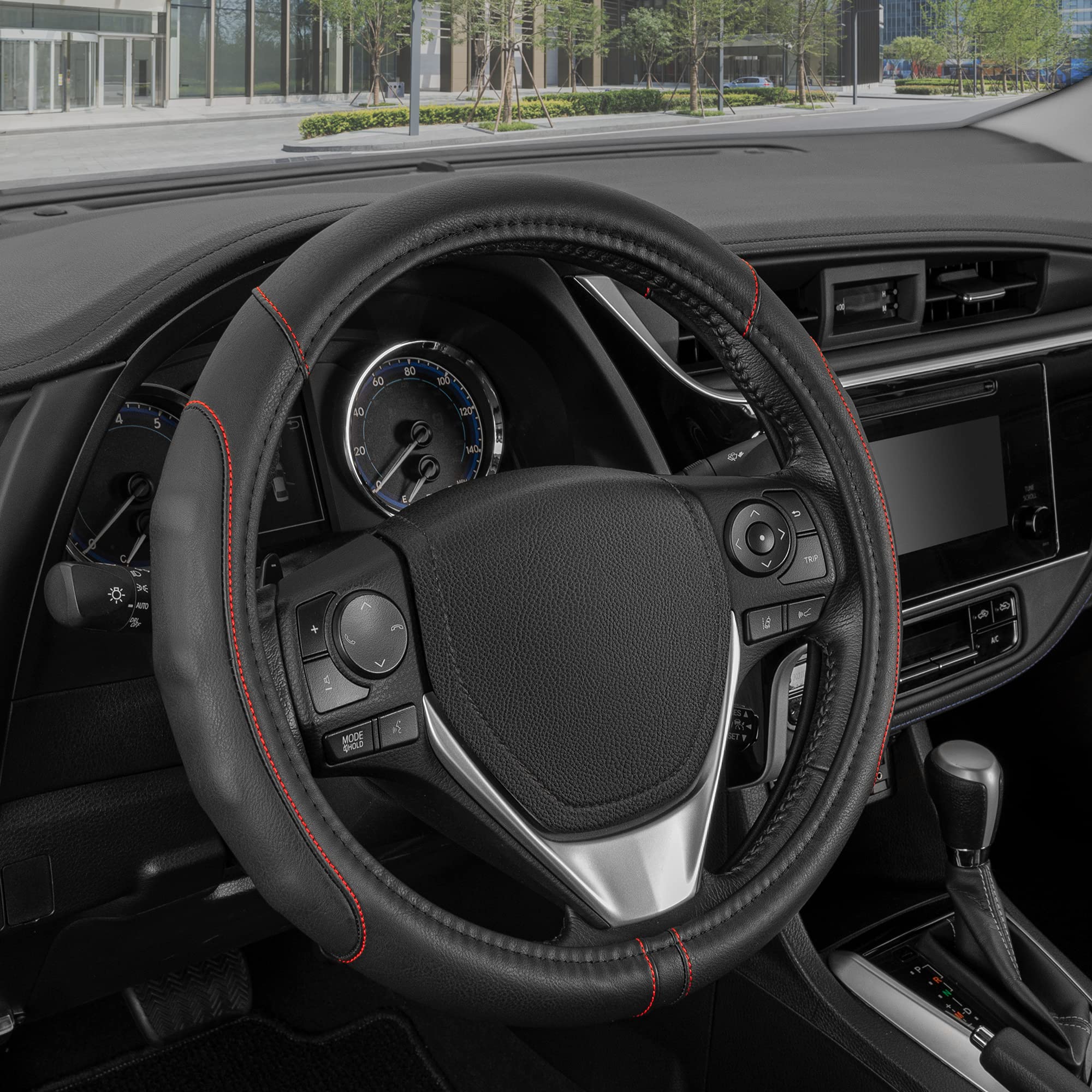 motor-trend-faux-leather-steering-wheel-cover-standard-15-inch-comfort-grip-soli image 8