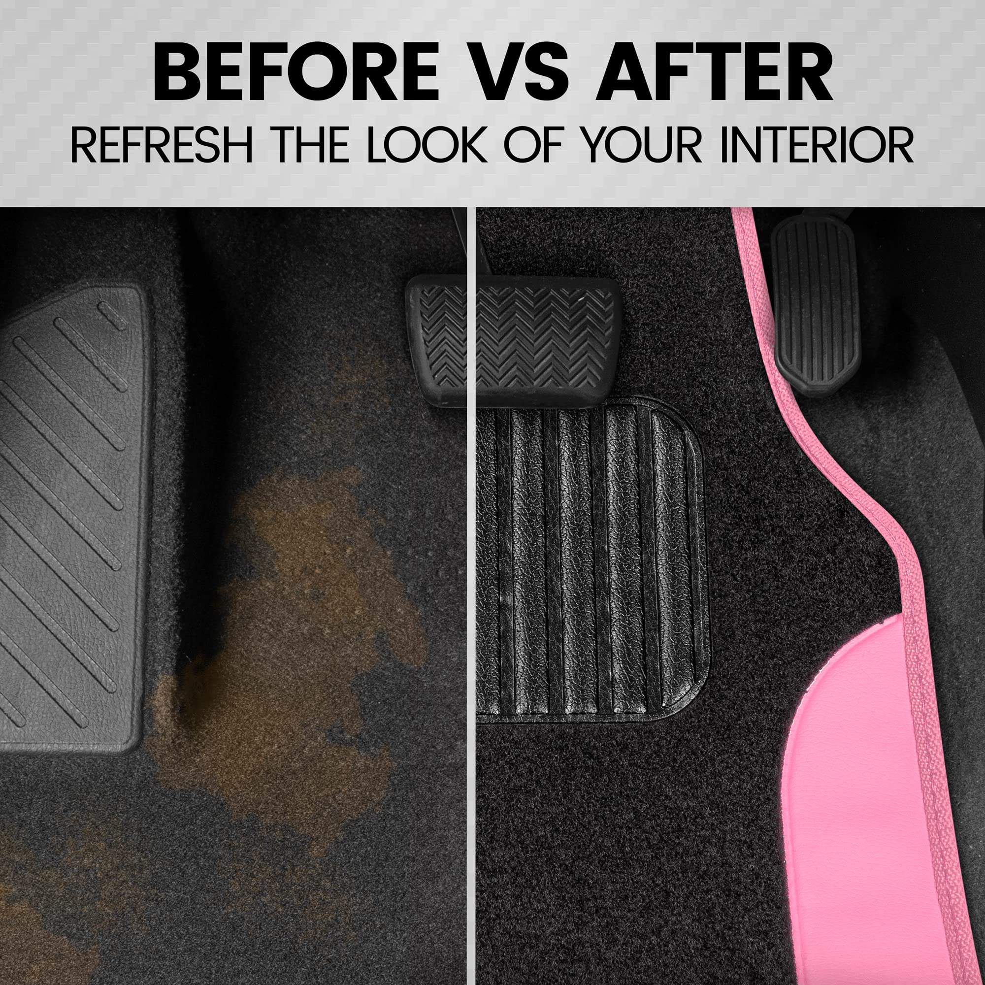 bdk-pink-carpet-two-tone-faux-leather-automotive-floor-mats-with-anti-slip-and-h image 4