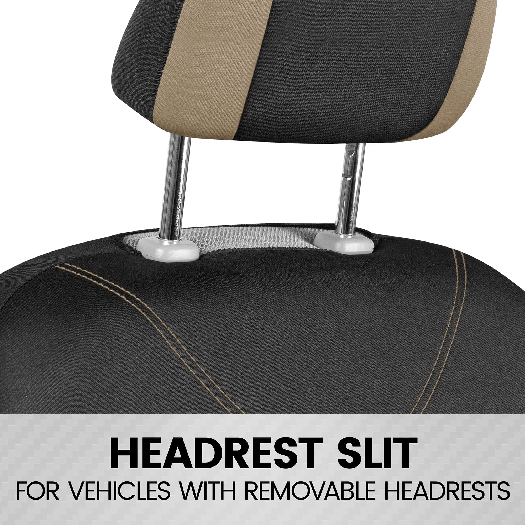 bdk-ultrasleek-beige-9-piece-two-tone-car-seat-cover-full-set-front-rear-split-b image 4