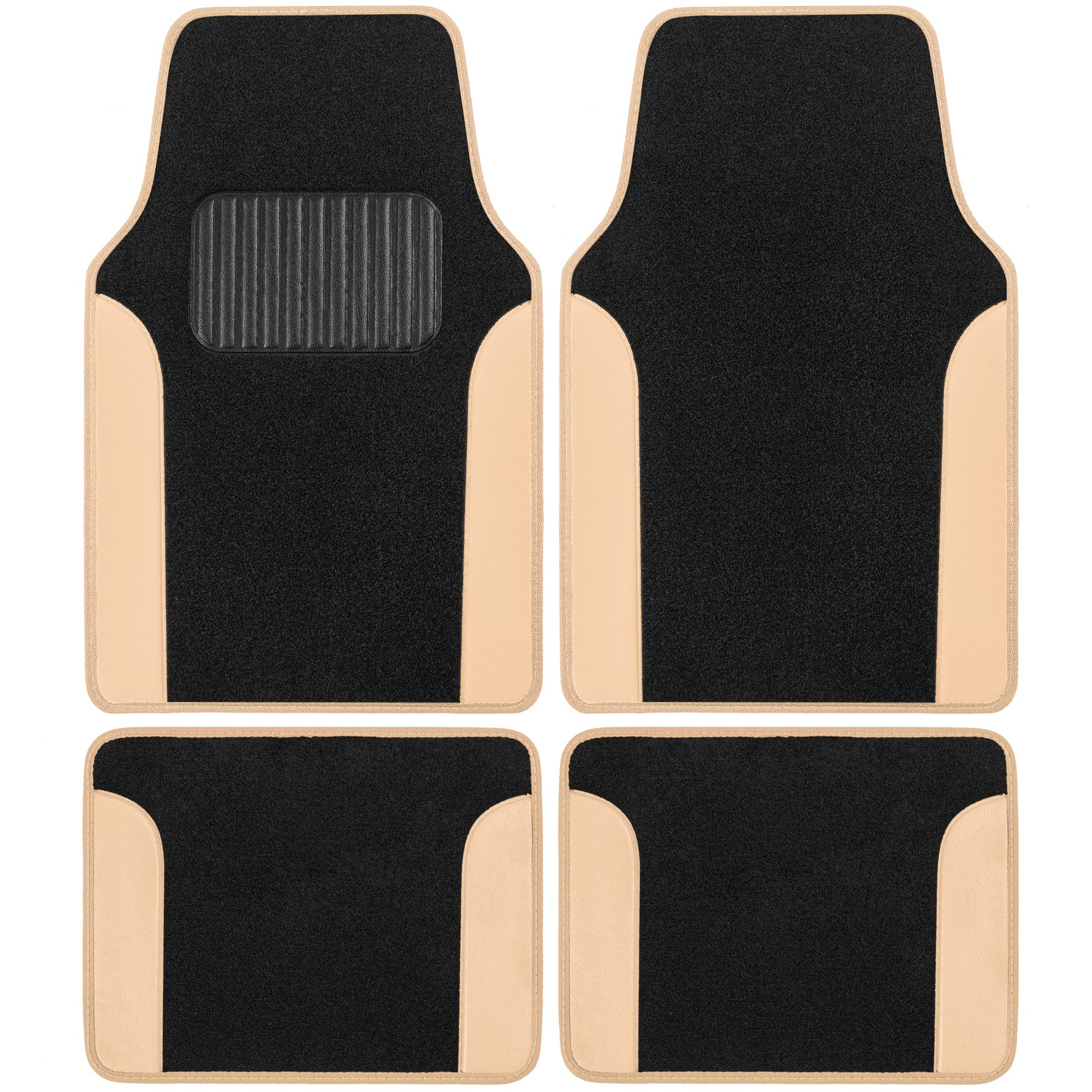 bdk-two-tone-carpet-floor-mats-with-faux-leather-accents-beige-automotive-floor- image 1