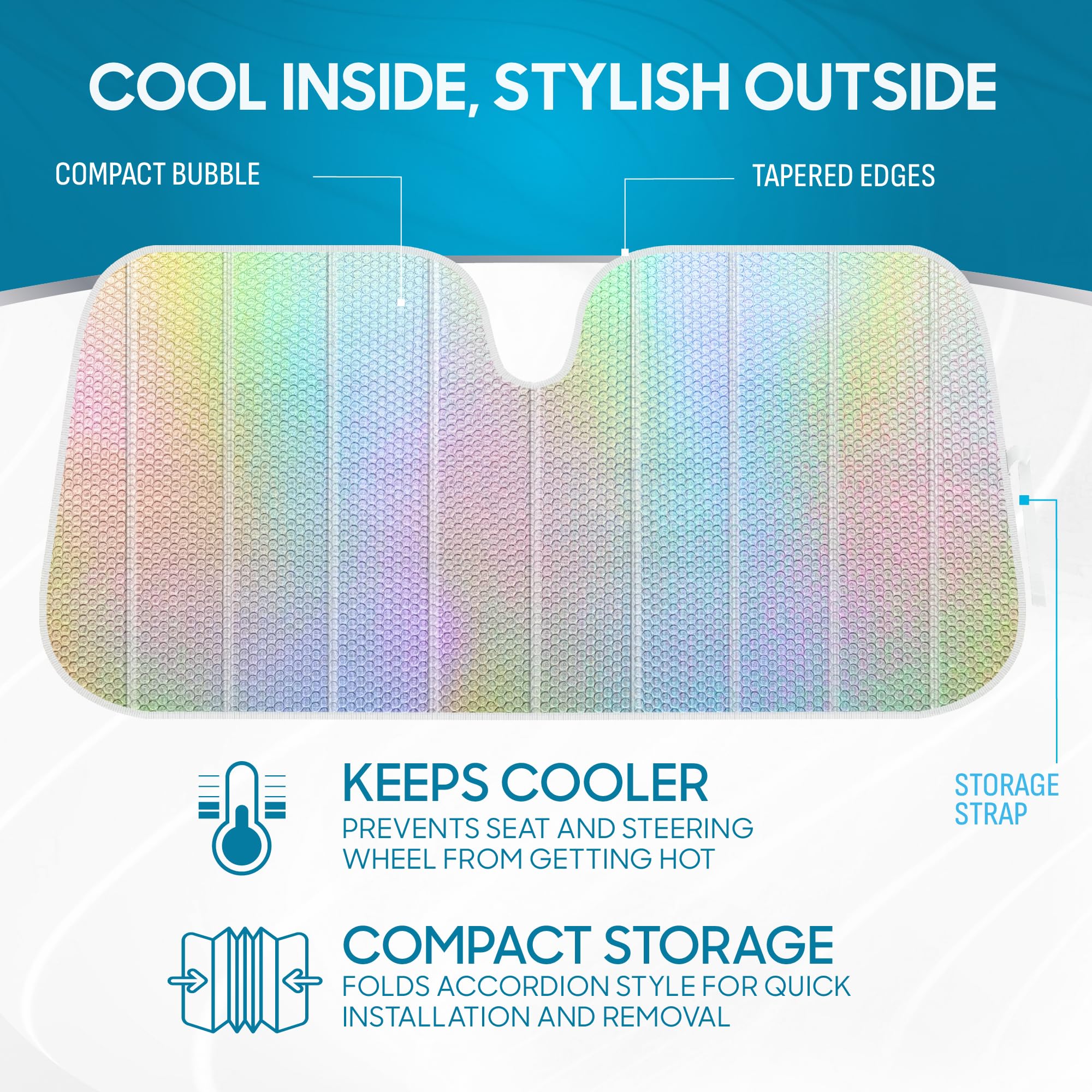 bdk-iridescent-mermaid-hologram-foil-windshield-sun-shade-double-bubble-accordio image 2