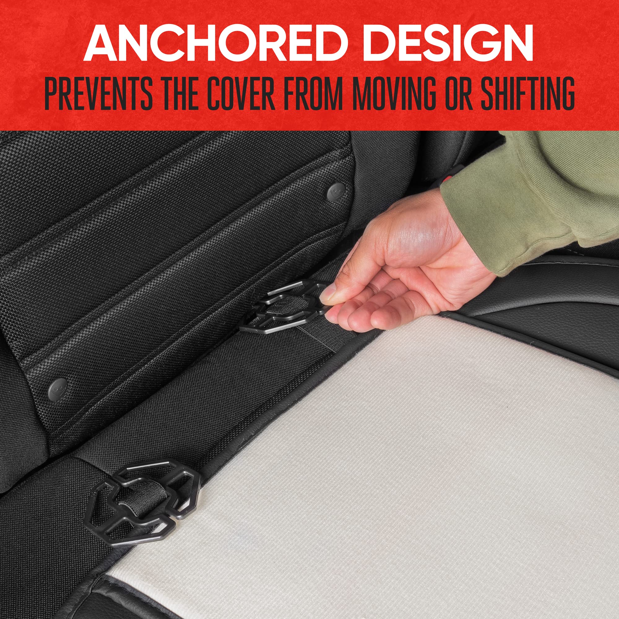 motor-trend-luxefit-black-faux-leather-rear-bench-seat-cover-padded-adjustable-w image 6