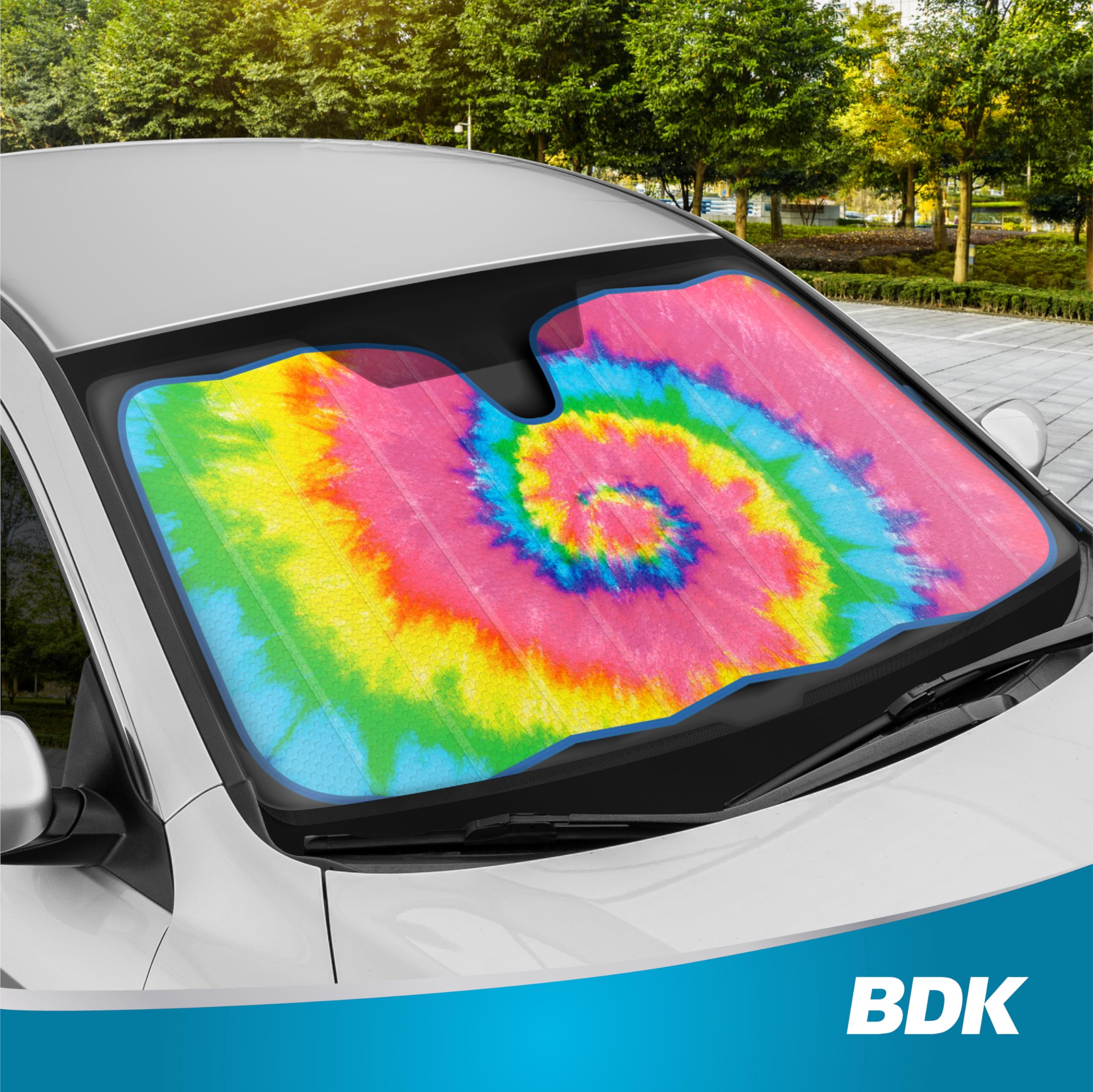 bdk-colorful-rainbow-tie-dye-windshield-sunshade-double-bubble-accordion-folding image 7